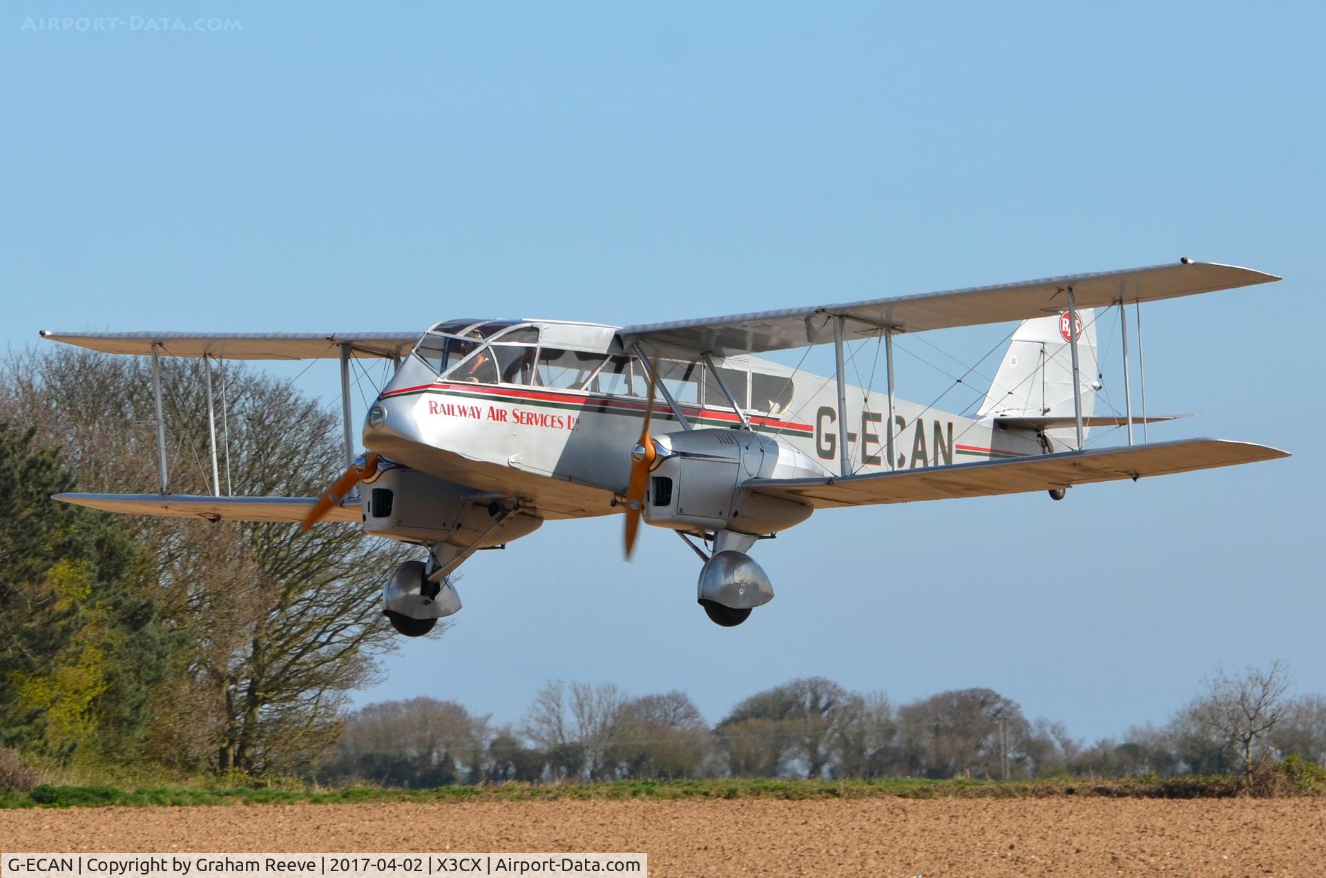 G-ECAN, 1943 De Havilland Australia DH-84 Dragon 3 C/N DHA2048, Landing at Northrepps.