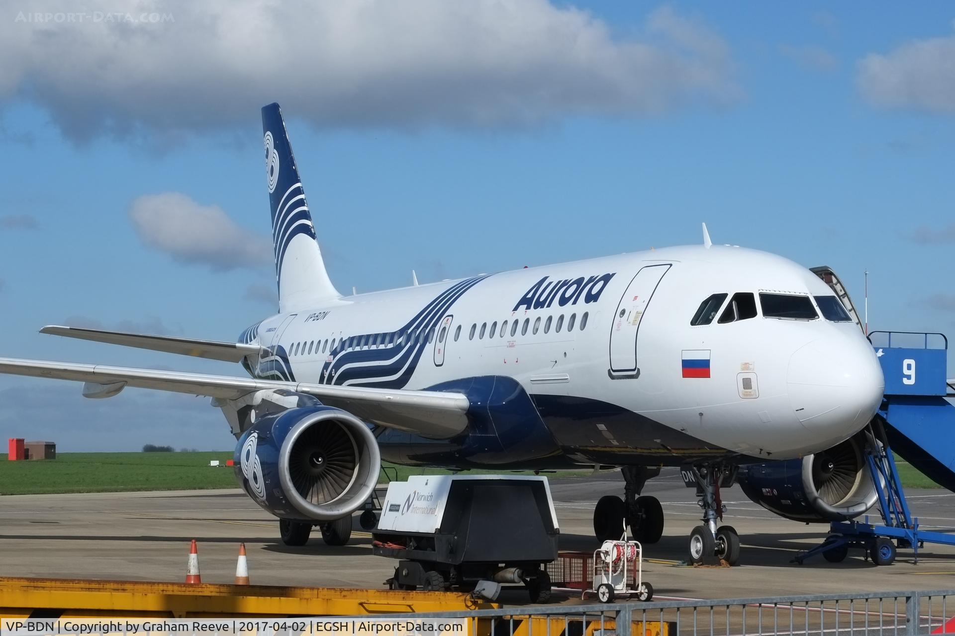 VP-BDN, 2003 Airbus A319-111 C/N 2072, Parked at Norwich.