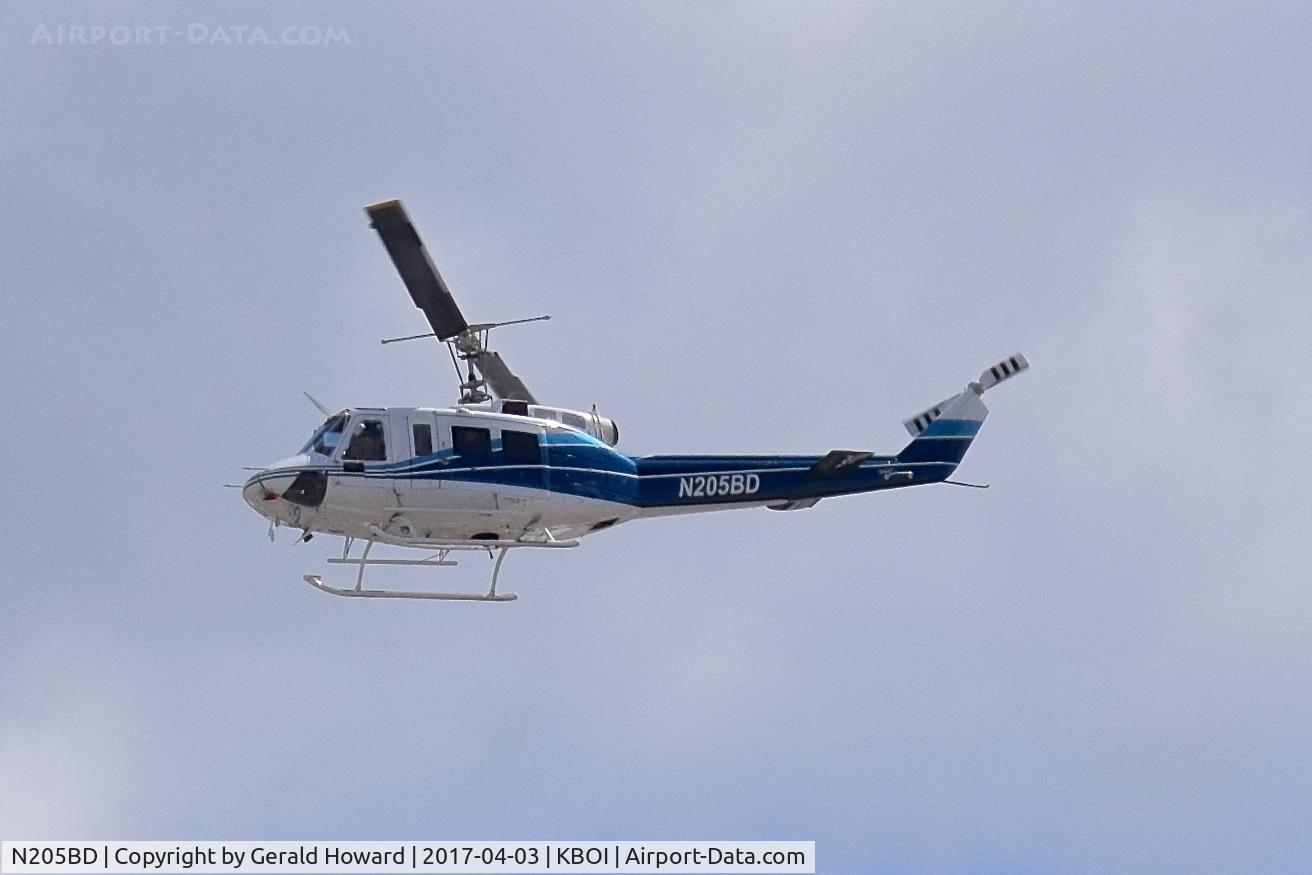 N205BD, 1971 Bell 205A-1 C/N 30097, Departing BOI.
