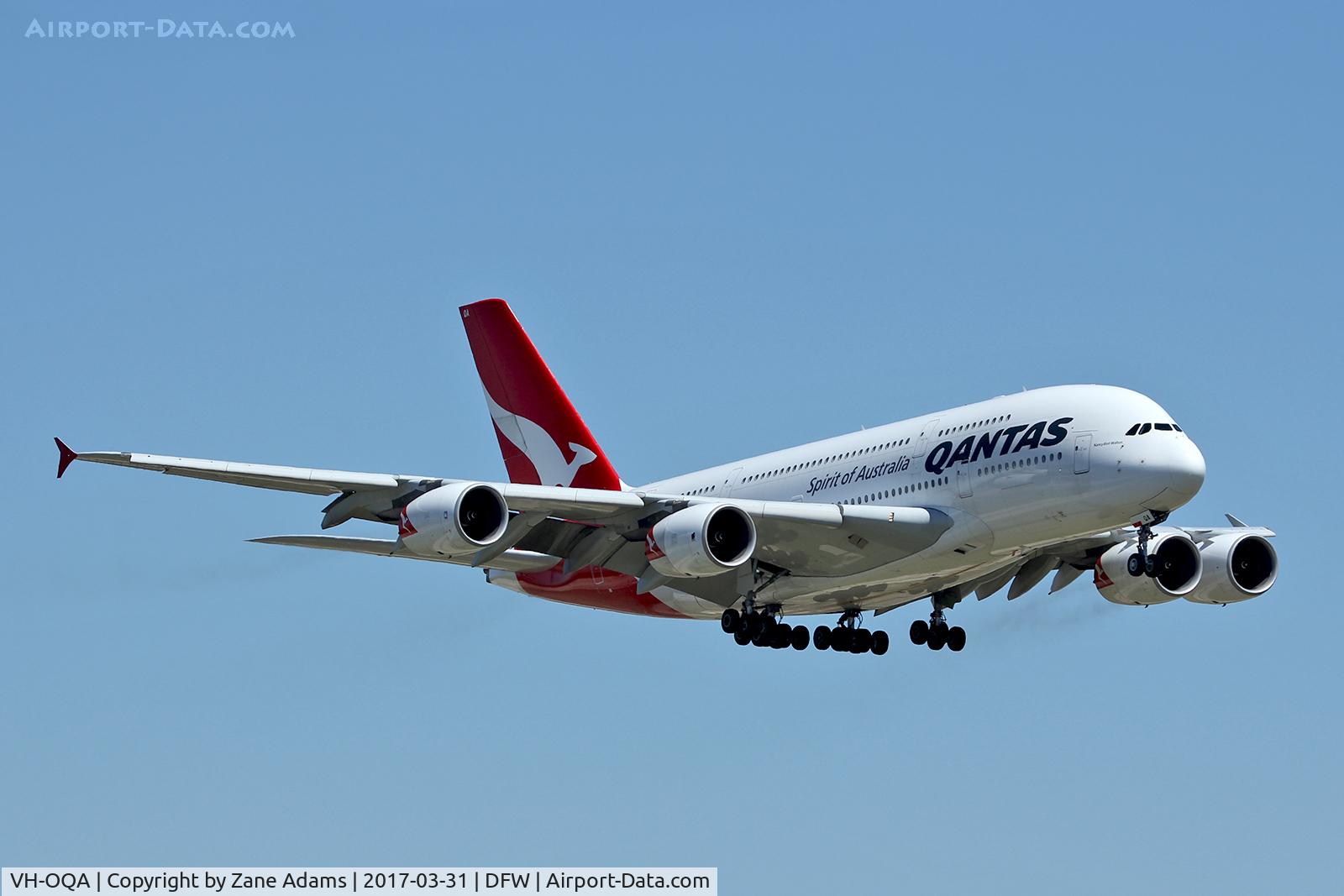 VH-OQA, 2008 Airbus A380-842 C/N 014, Landing at DFW Airport after a non-stop flight from Sydney