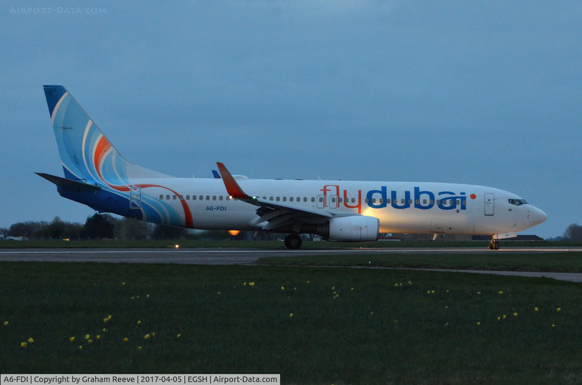 A6-FDI, 2010 Boeing 737-8KN C/N 31765, Just landed at Norwich.