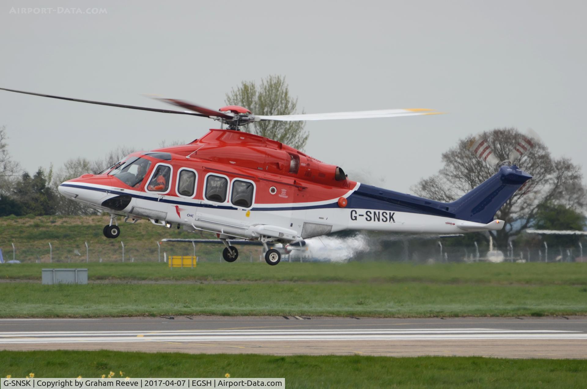 G-SNSK, 2013 AgustaWestland AW-139 C/N 41354, Departing from Norwich.