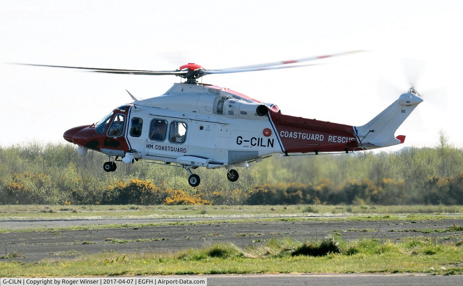 G-CILN, 2014 AgustaWestland AW-139 C/N 31586, Visiting HM Coastguard SAR helicopter 'Rescue 187' departing Runway 10 on a rescue mission.