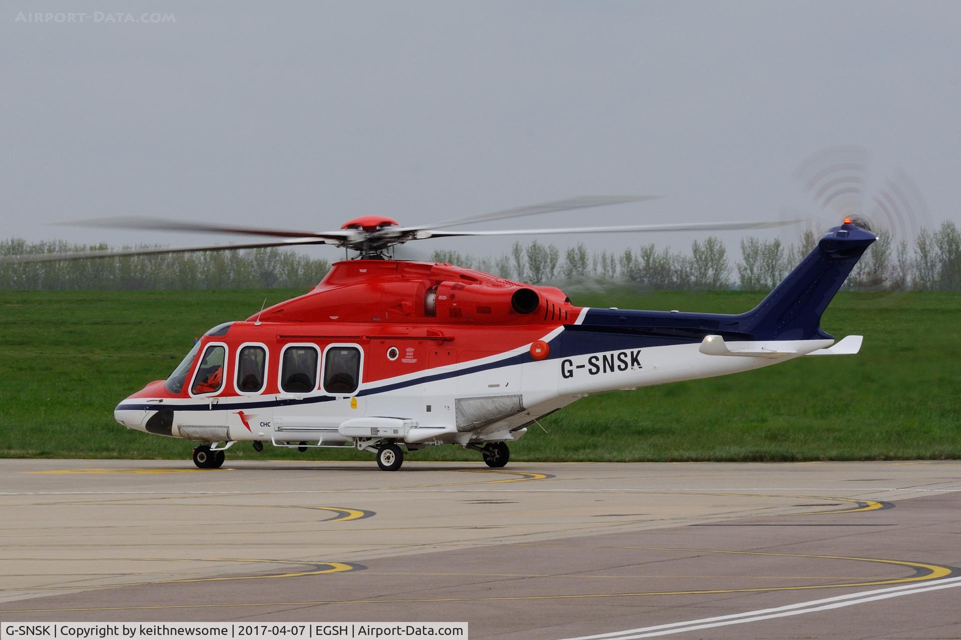 G-SNSK, 2013 AgustaWestland AW-139 C/N 41354, Returning from second flight at Norwich.