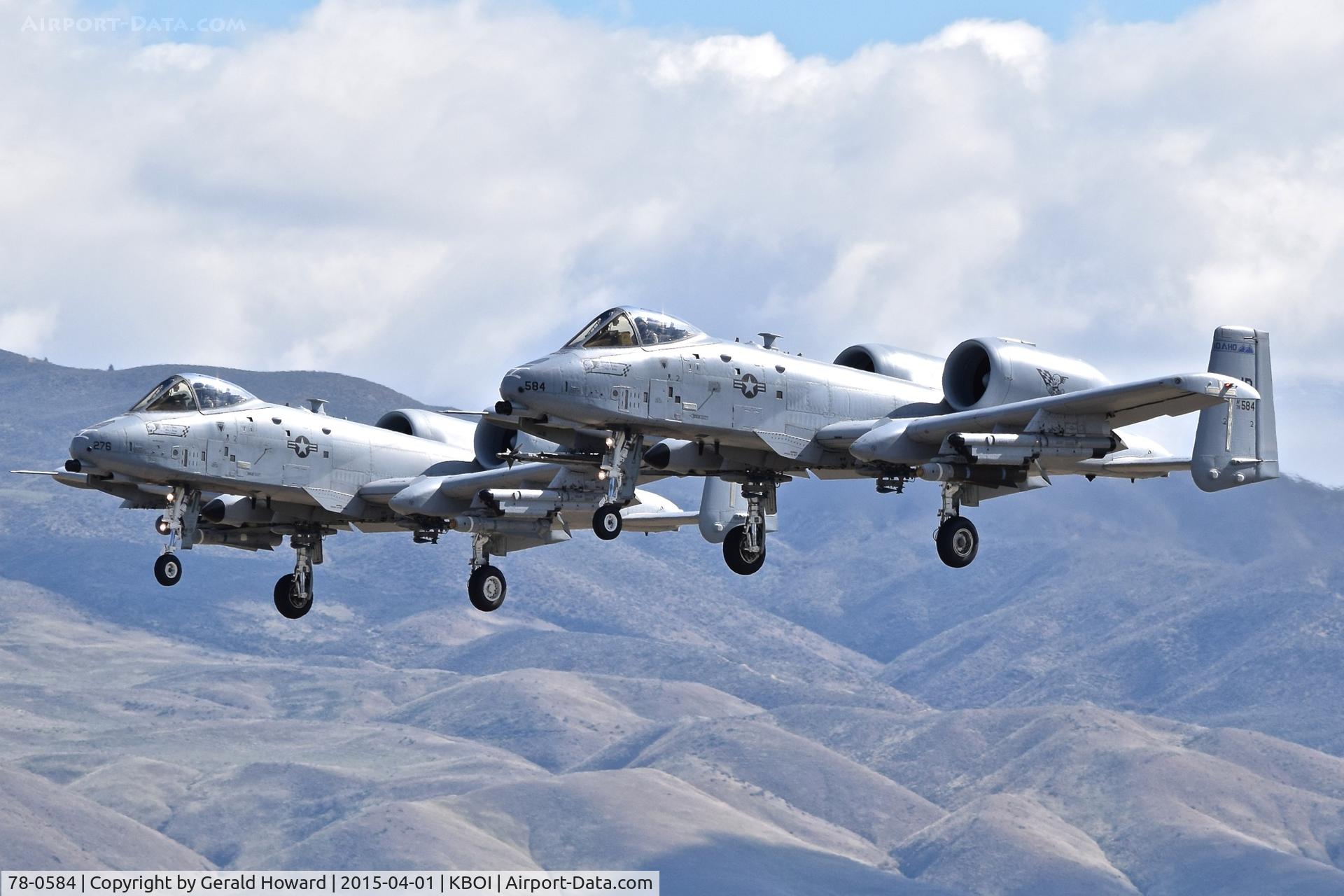 78-0584, 1978 Fairchild Republic A-10C Thunderbolt II C/N A10-0204, Landing in formation with 80-0276 on RWY 28L.  190th Fighter Sq., Idaho ANG.