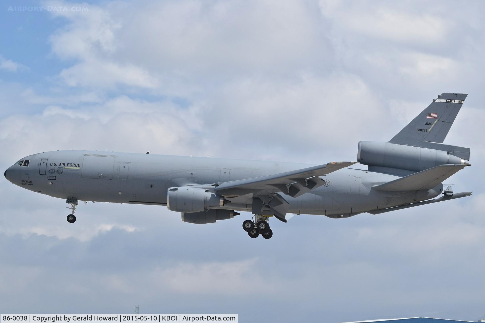 86-0038, 1986 McDonnell Douglas KC-10A Extender C/N 48251, Over the numbers for RWY 28L. 60th AMW, Travis AFB, CA