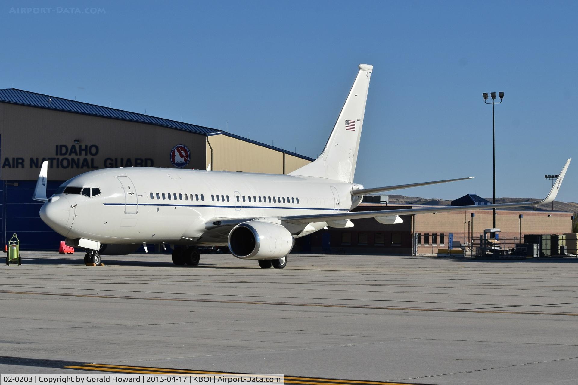 02-0203, 2002 Boeing C-40C Clipper (737-7BC BBJ) C/N 33434, Parked on Idaho ANG ramp. 201st Airlift Sq., 113th Wing, DC ANG, Joint Base Andrews, MD.