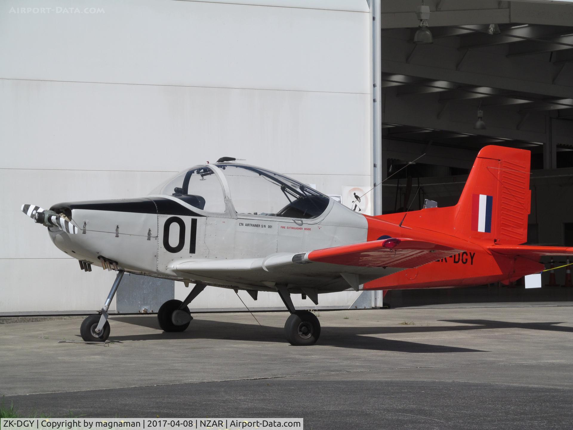 ZK-DGY, Pacific Aerospace CT/4 Airtrainer C/N CT4-001, hat-trick today of ex NZAF singles