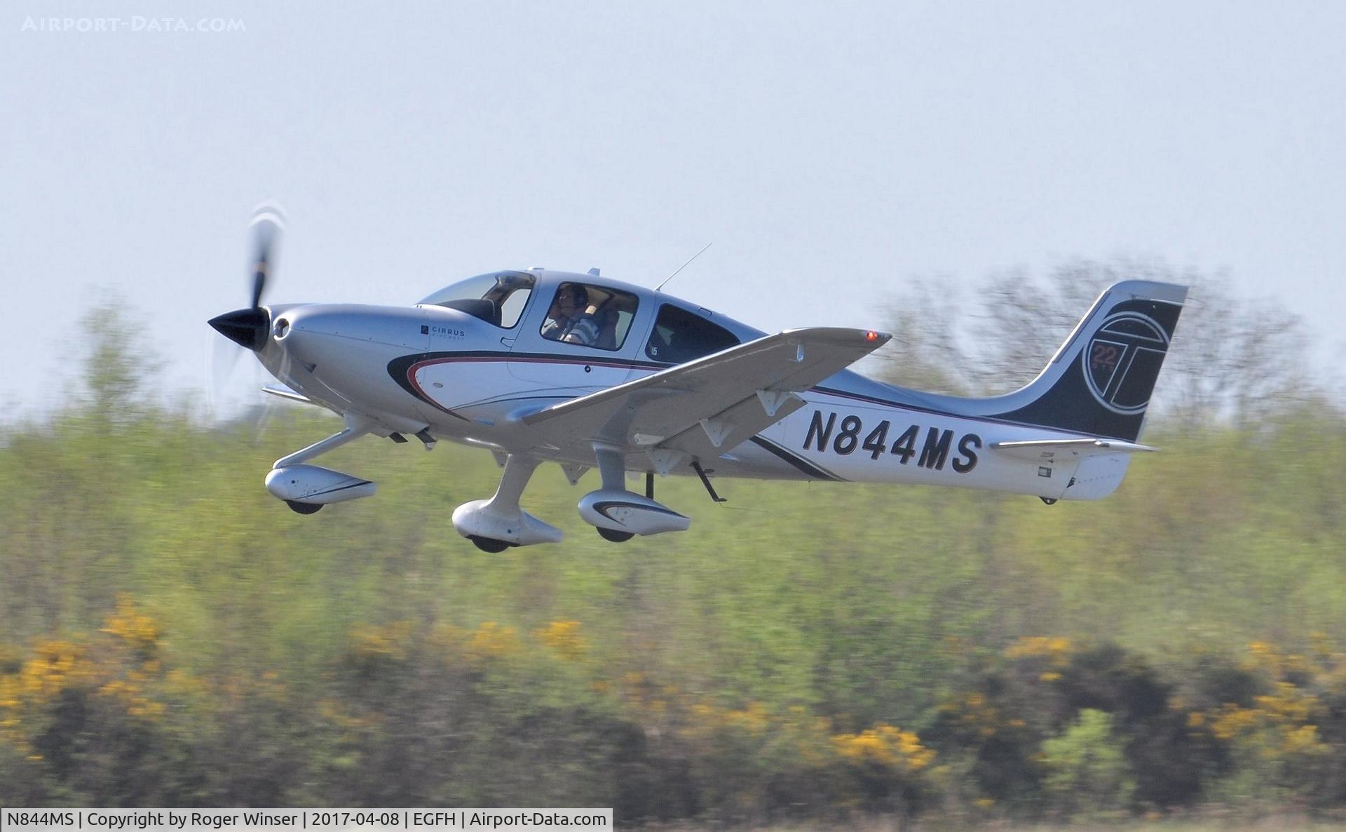 N844MS, 2013 Cirrus SR22T C/N 0630, Visiting Cirrus SR22 departing Runway 10.