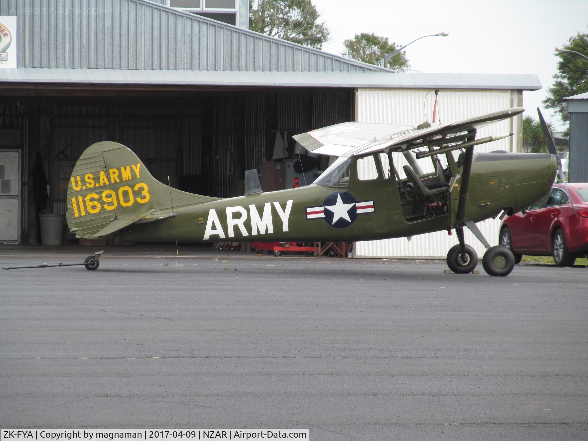 ZK-FYA, 1951 Cessna L-19A Bird Dog C/N 22737, on apron today