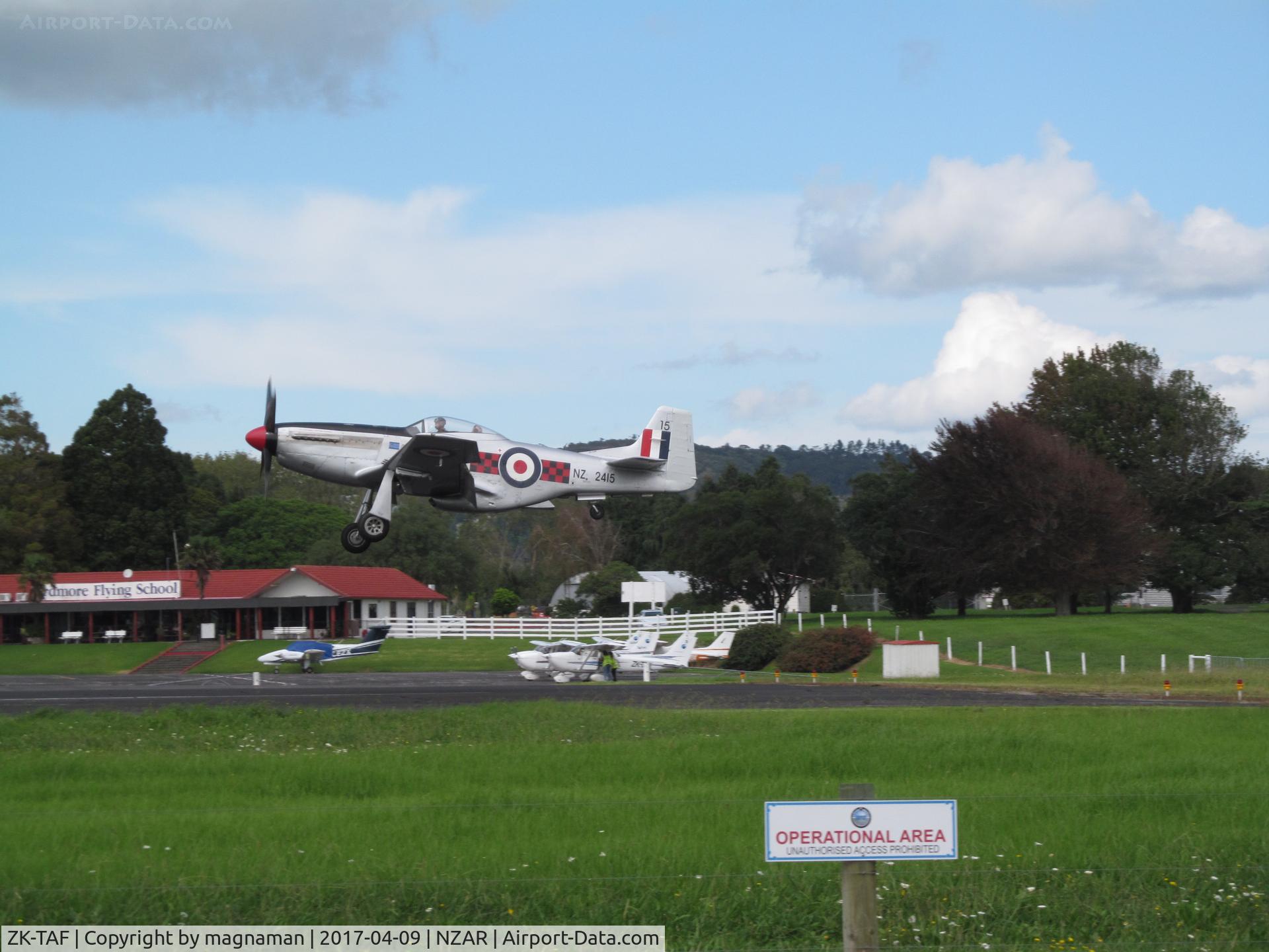 ZK-TAF, North American P-51D Mustang C/N 122-41369, landing at ardmore