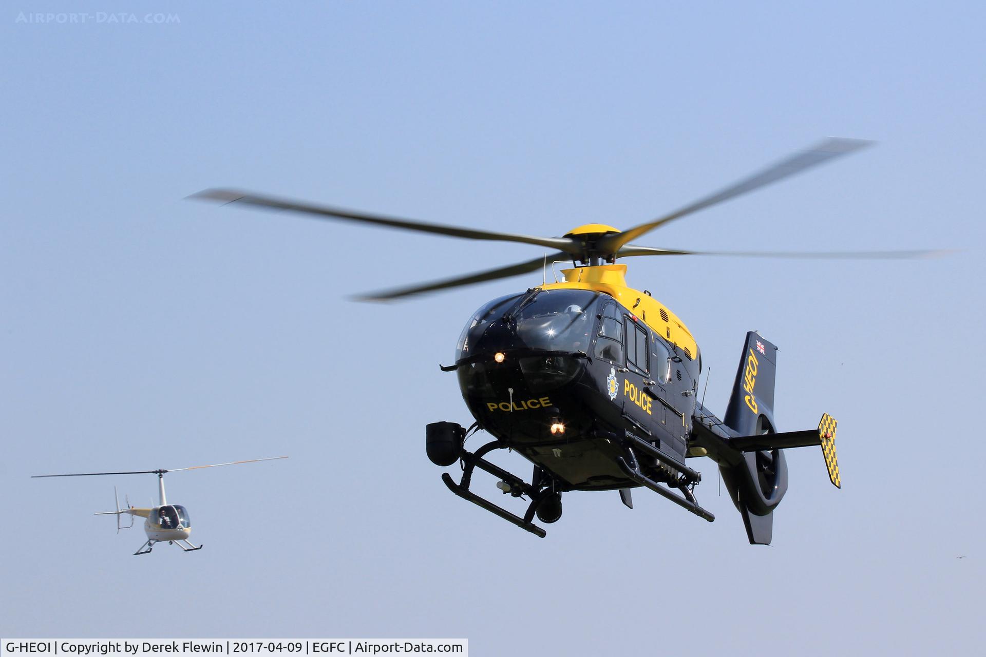 G-HEOI, 2009 Eurocopter EC-135P-2+ C/N 0825, EC-135P-2+, NPAS MOD St Athan based, previously D-HCBT, seen at the Cardiff Heliport Open Day. G-MISK seen on approach in the background.