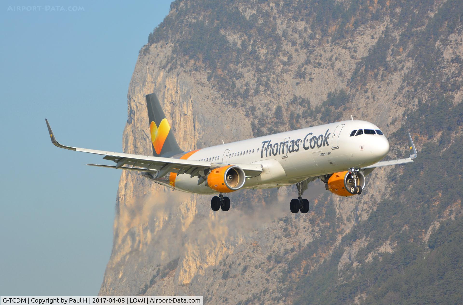 G-TCDM, 2016 Airbus A321-211 C/N 7003, Thomas Cook landing at LOWI with the Martinswand in the background