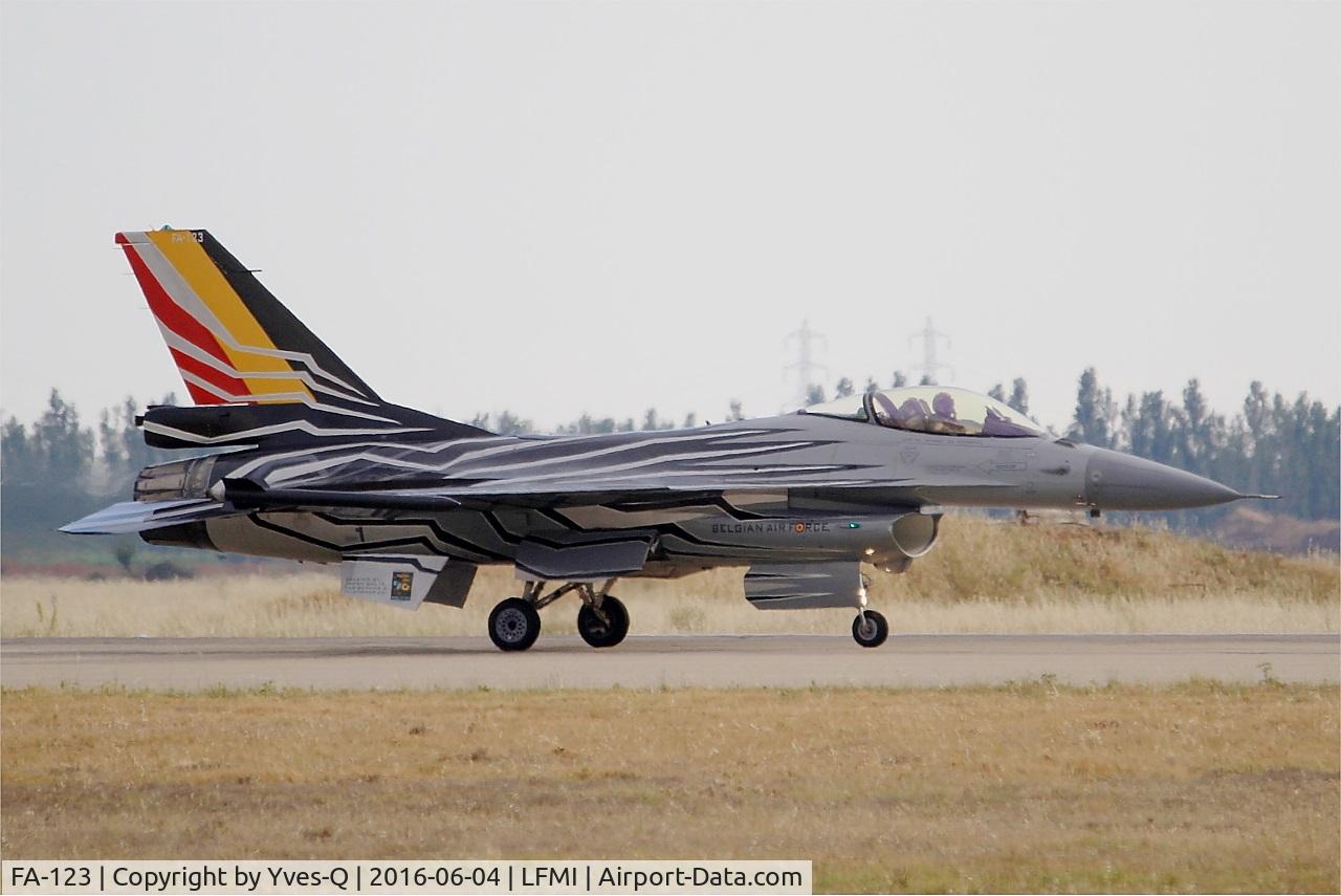 FA-123, SABCA F-16AM Fighting Falcon C/N 6H-123, Belgian Air Force SABCA F-16AM Fighting Falcon, Landing rwy 33, Istres-Le Tubé Air Base 125 (LFMI-QIE) open day 2016