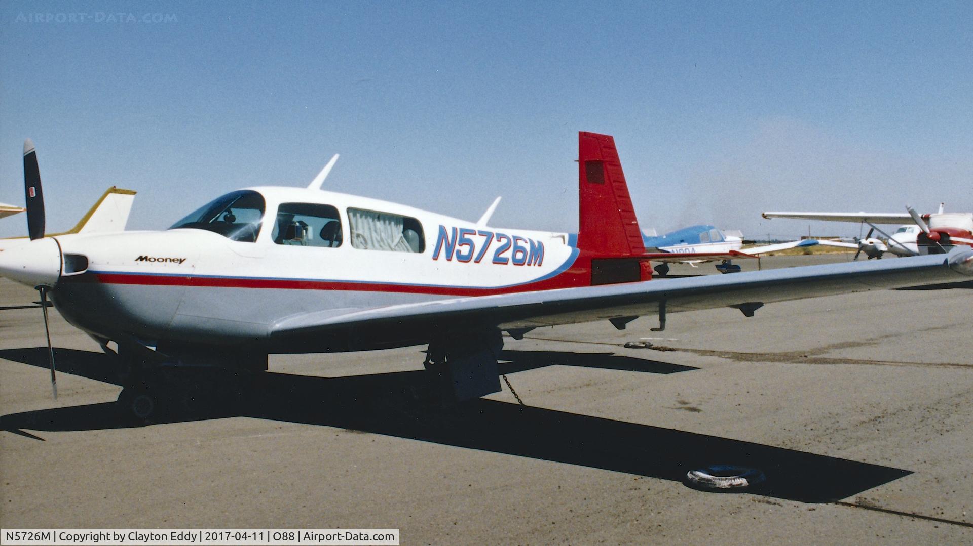 N5726M, 1983 Mooney M20J 201 C/N 24-1418, Old Rio Vista Airport California late 1980's early 1990's
