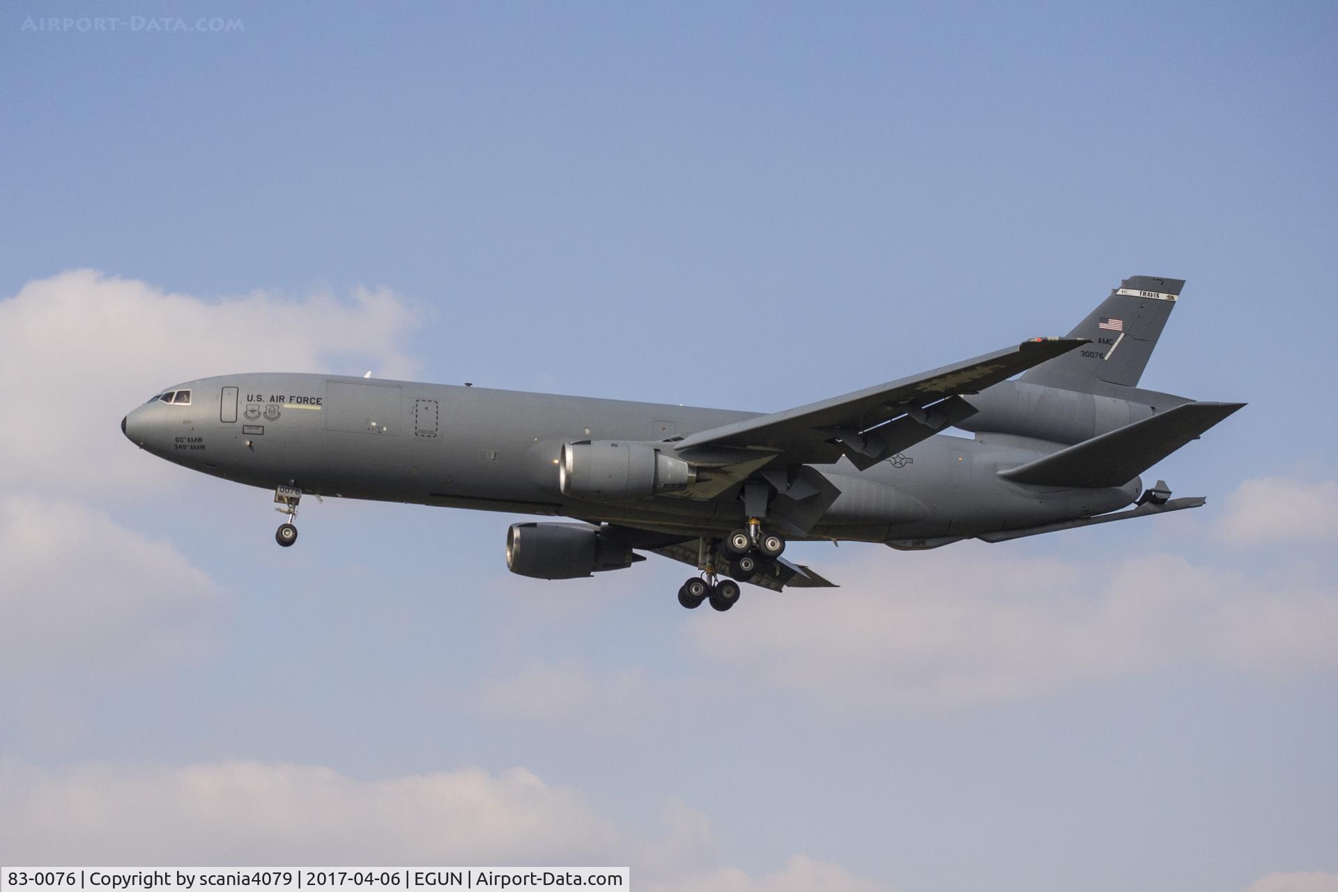 83-0076, 1983 McDonnell Douglas KC-10A Extender C/N 48217, KC-10A arriving at Mildenhall with GOLD04