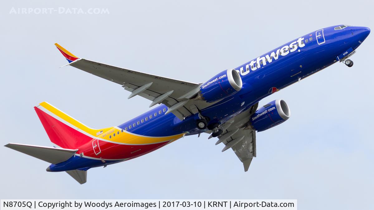 N8705Q, 2016 Boeing 737-8 C/N 42558, The 1st Production 737-8 MAX departs on it's first flight.