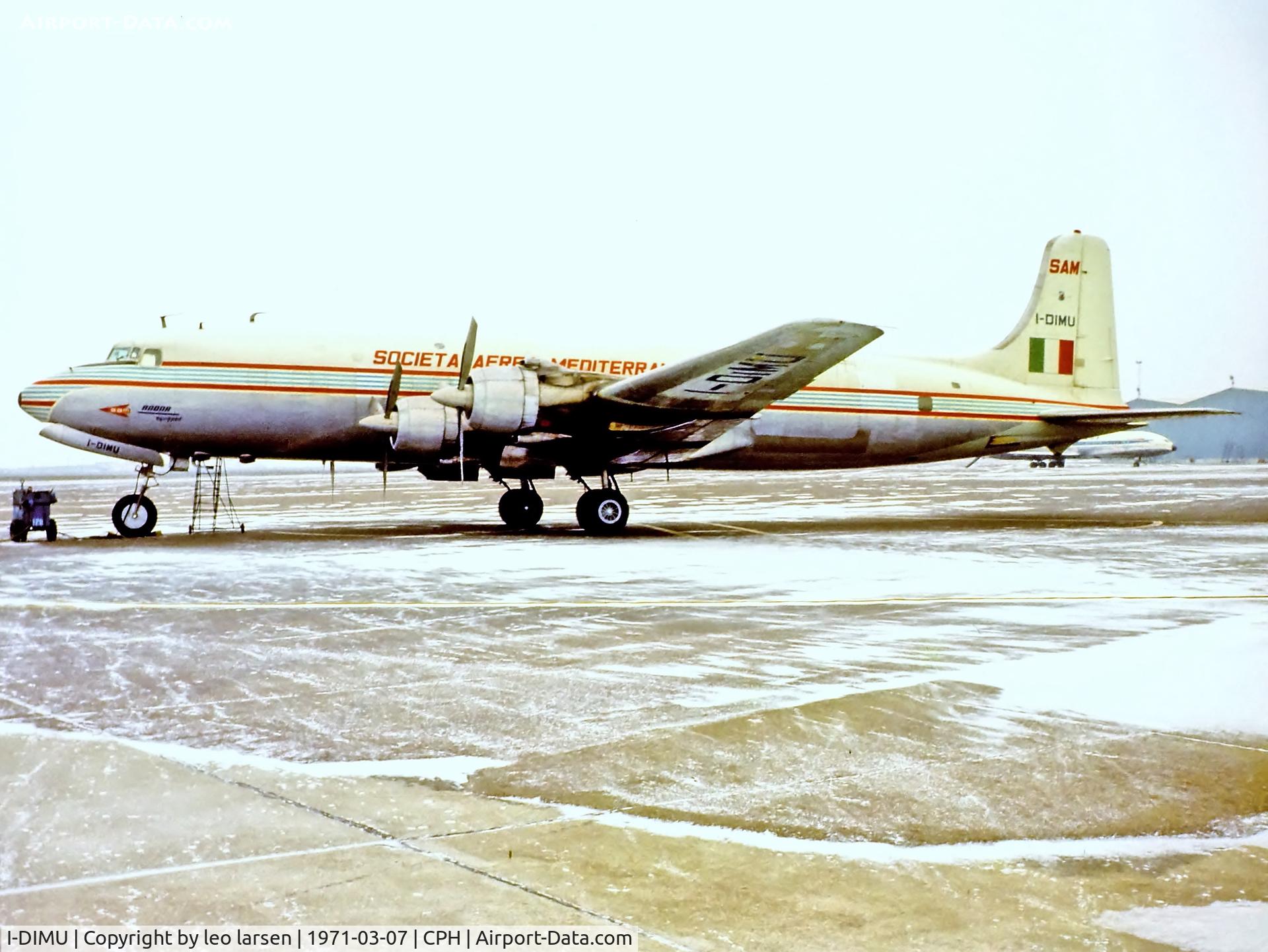 I-DIMU, 1955 Douglas DC-6B C/N 44888, Copenhagen 7.3.1971 as Frighter DC-6A from SAM