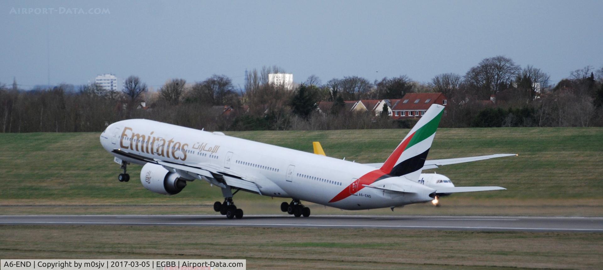 A6-END, 2012 Boeing 777-31H/ER C/N 41084, As the Early flight departs EGBB