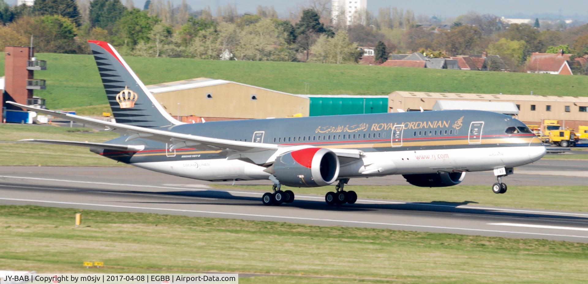 JY-BAB, 2014 Boeing 787-8 Dreamliner Dreamliner C/N 35319, A rare visitor to EGBB as she takes off