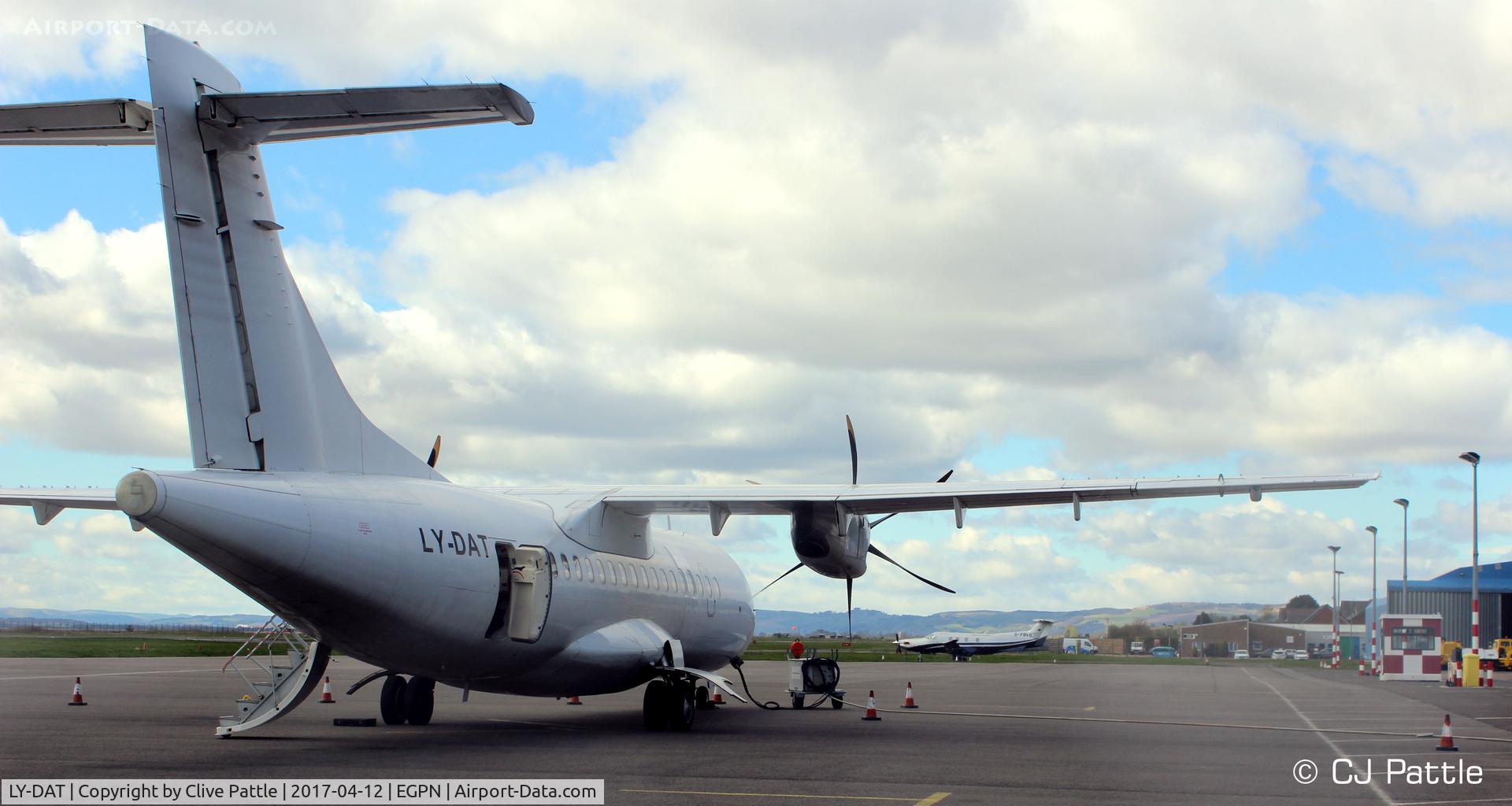 LY-DAT, 1994 ATR 42-500 C/N 445, Currently leased from DAT to Flybe/Loganair for the Dundee to Stansted route until May 2017. Seen on the apron at EGPN.