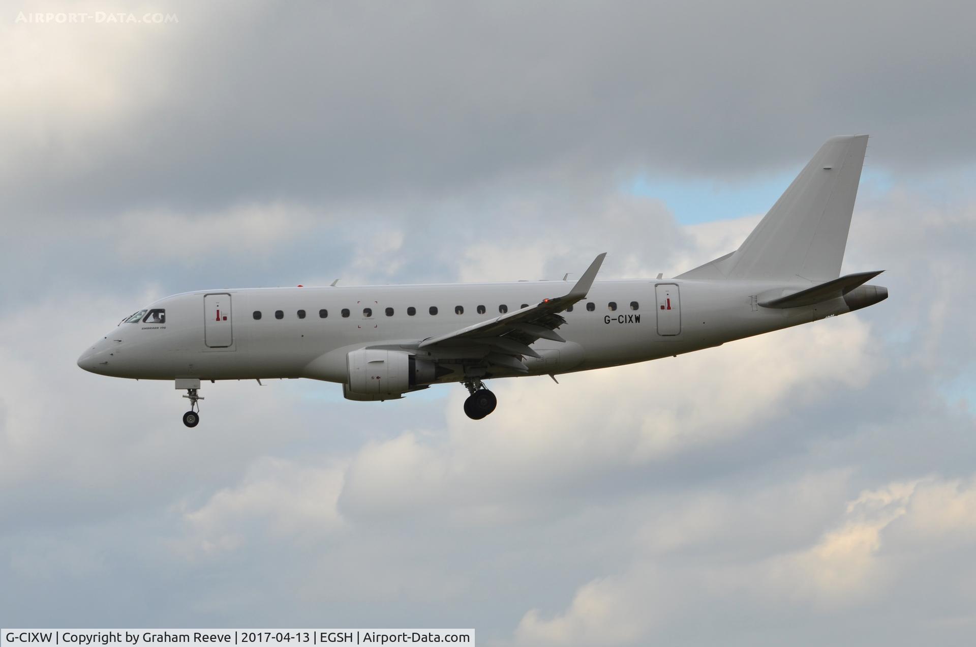 G-CIXW, 2008 Embraer 170LR (ERJ-170-100LR) C/N 17000230, Landing at Norwich.