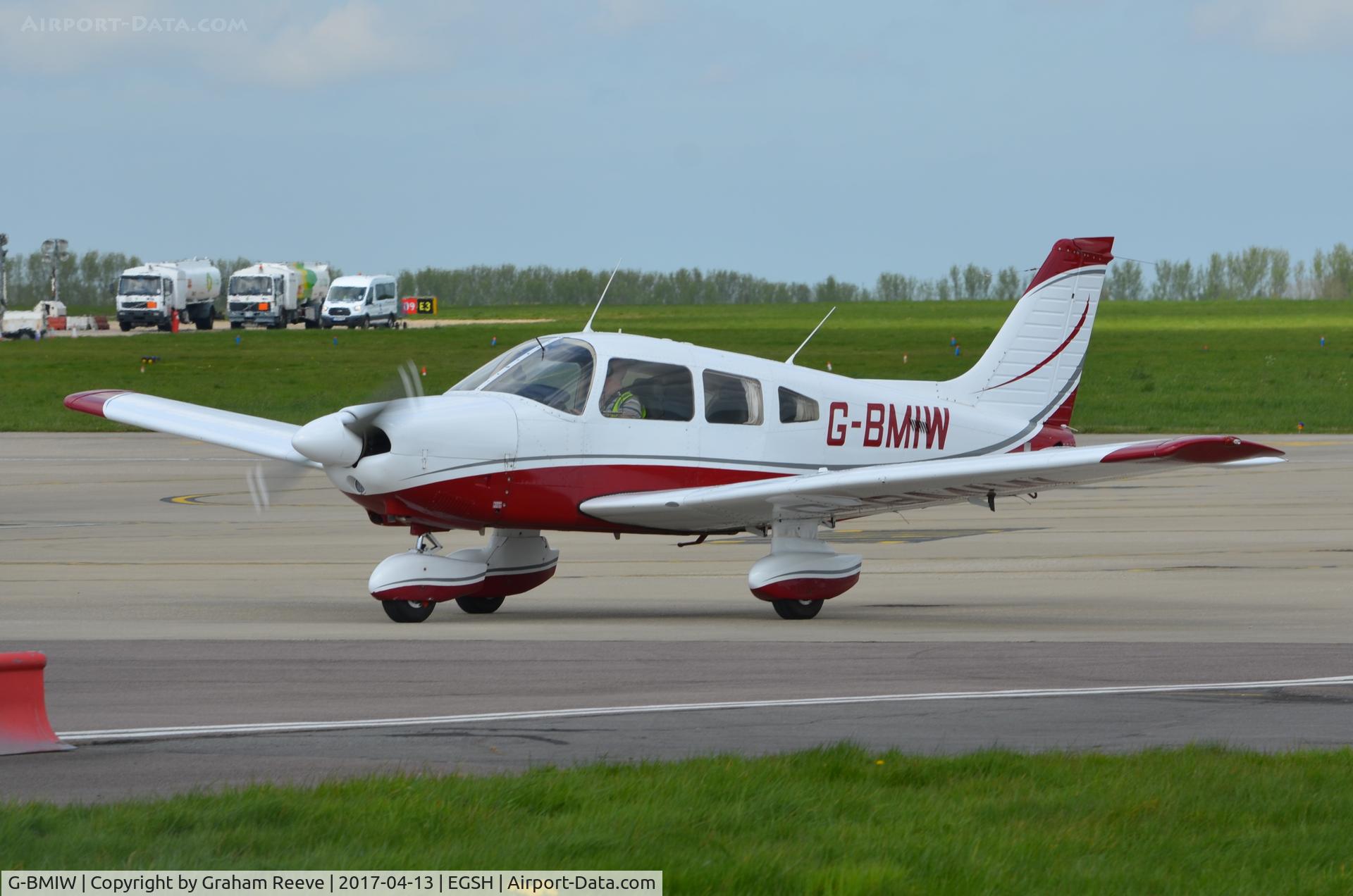 G-BMIW, 1981 Piper PA-28-181 Cherokee Archer II C/N 28-8190093, Just landed at Norwich.