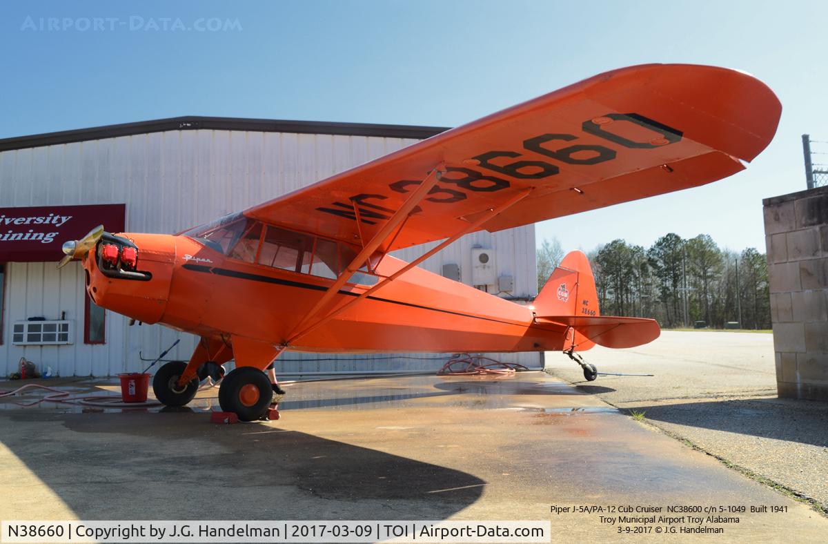 N38660, 1941 Piper J5A Cub Cruiser C/N 5-1049, At Troy AL.