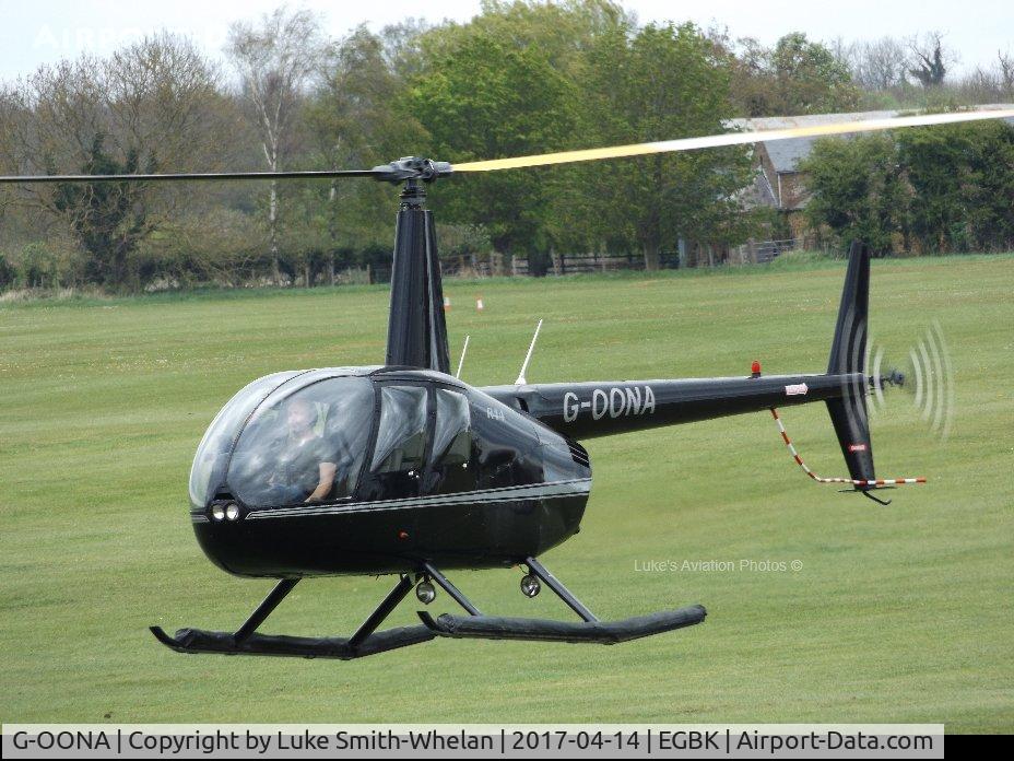 G-OONA, 2005 Robinson R44 Clipper II C/N 10907, Departing Sywell Aerodrome.