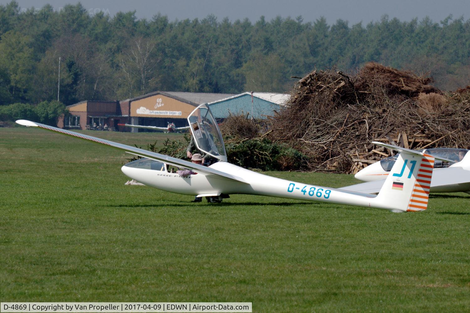 D-4869, Grob G-104 Speed Astir C/N Not found D-4869, Grob G104 Speed Astir glider waiting to be launched at Klausheide (Nordhorn-Lingen) airfield, Germany
