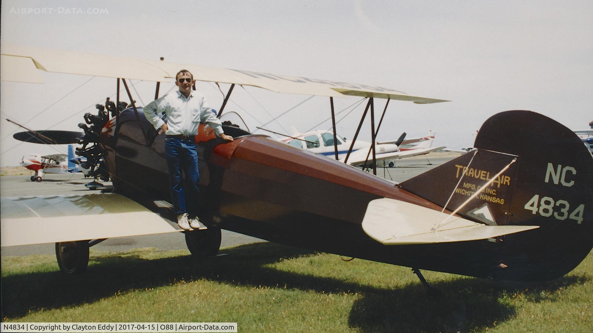 N4834, 1928 Travel Air 4000 C/N 418, Old Rio Vista Airport 1980's?