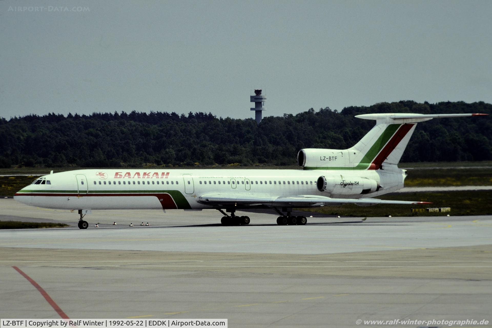 LZ-BTF, 1974 Tupolev Tu-154A C/N 74A077, Tupolev Tu-154B - LZ LAZ Balkan Bulgarian Airlines - LZ-BTF - 74A077 - 22.05.1992 - CGN