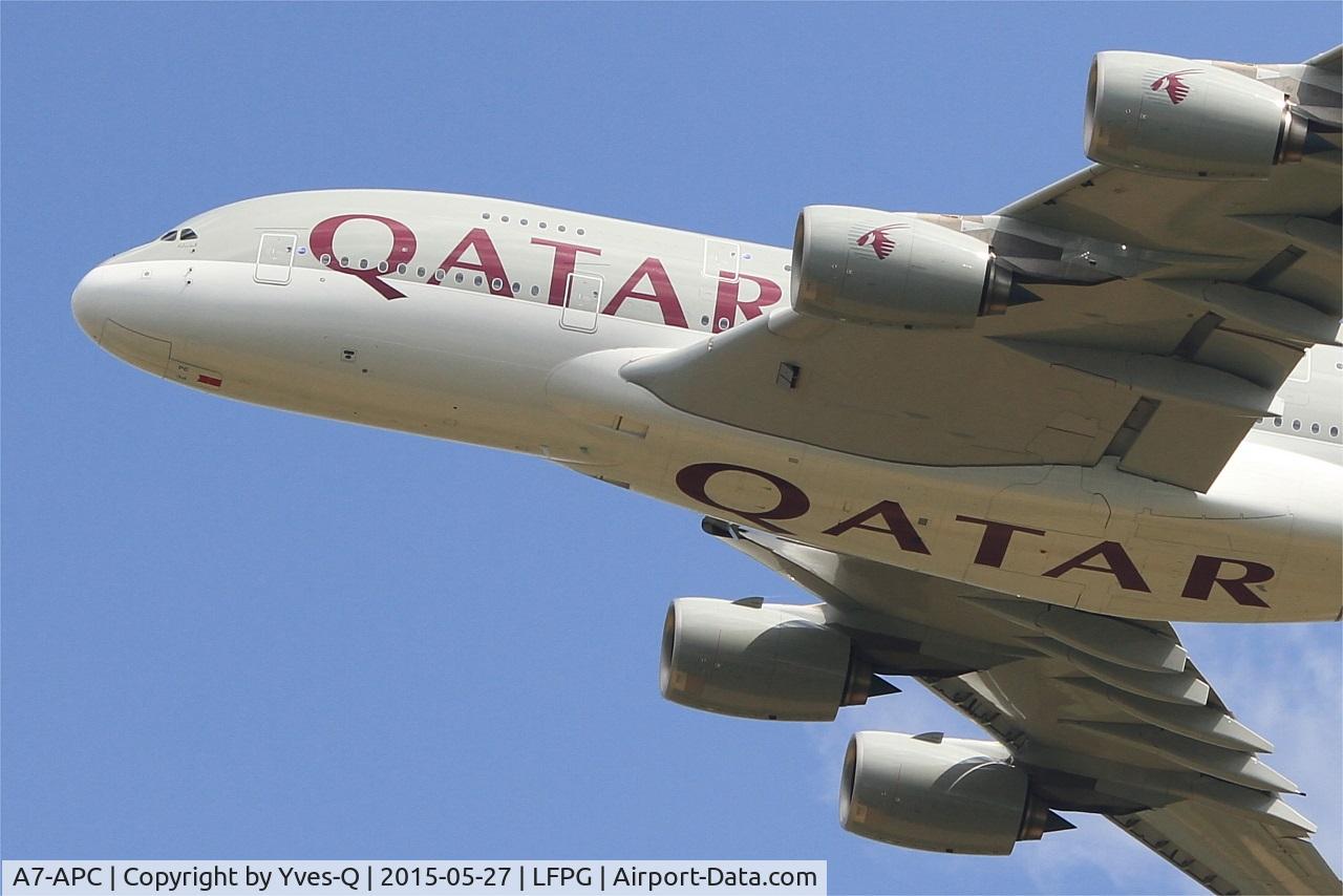 A7-APC, 2013 Airbus A380-861 C/N 145, Airbus A380-861, Take off Rwy 27L, Roissy Charles De Gaulle Airport (LFPG-CDG)