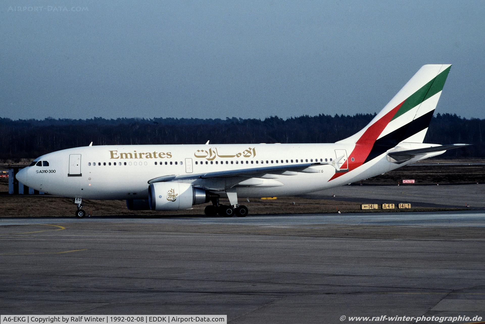 A6-EKG, 1990 Airbus A310-304 C/N 545, Airbus A310-308 - Emirates - 545 - A6-EKG - 08.02.1992 - CGN