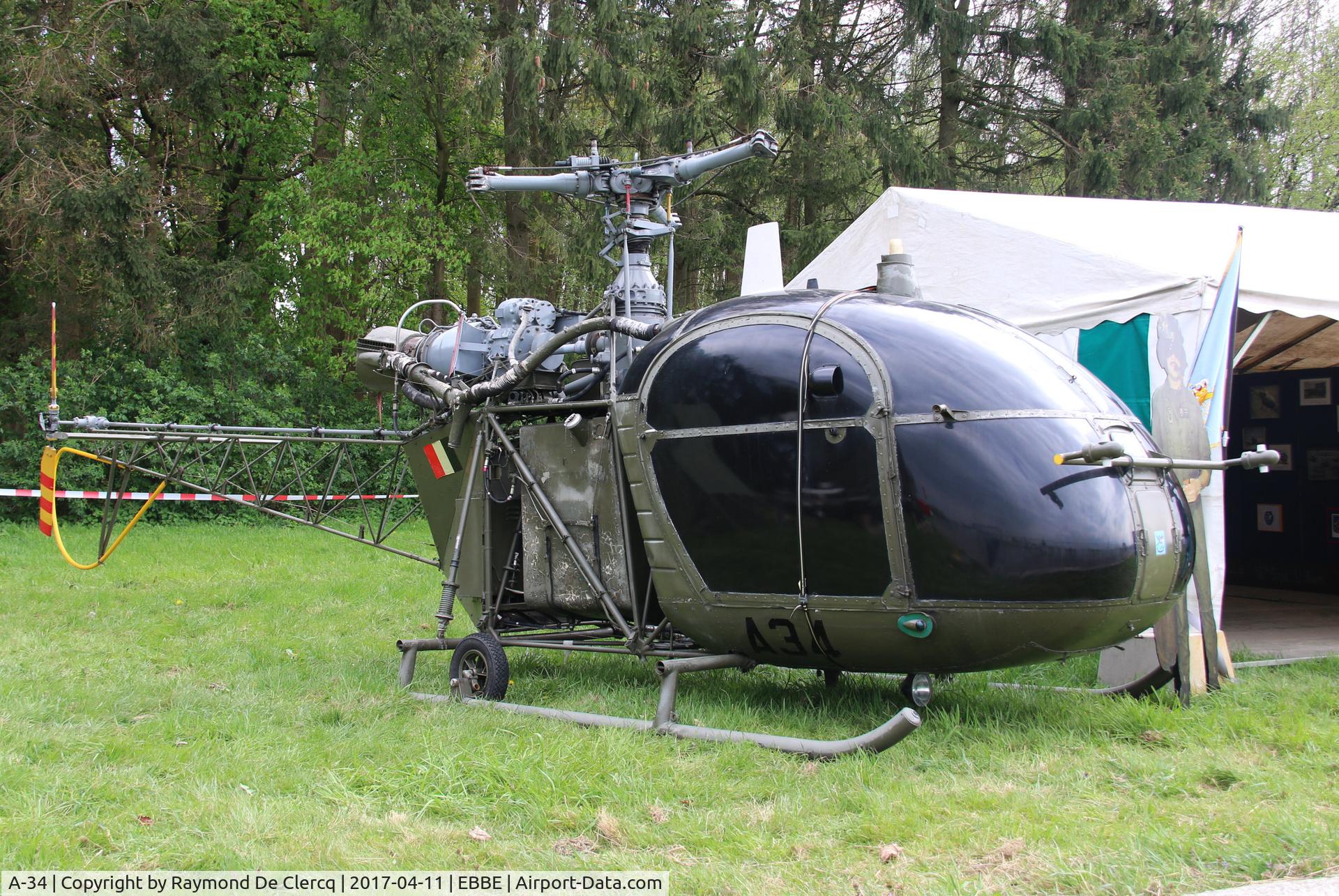 A-34, Sud SE-3130 Alouette II C/N 1791/434C, Preserved at Beauvechain.