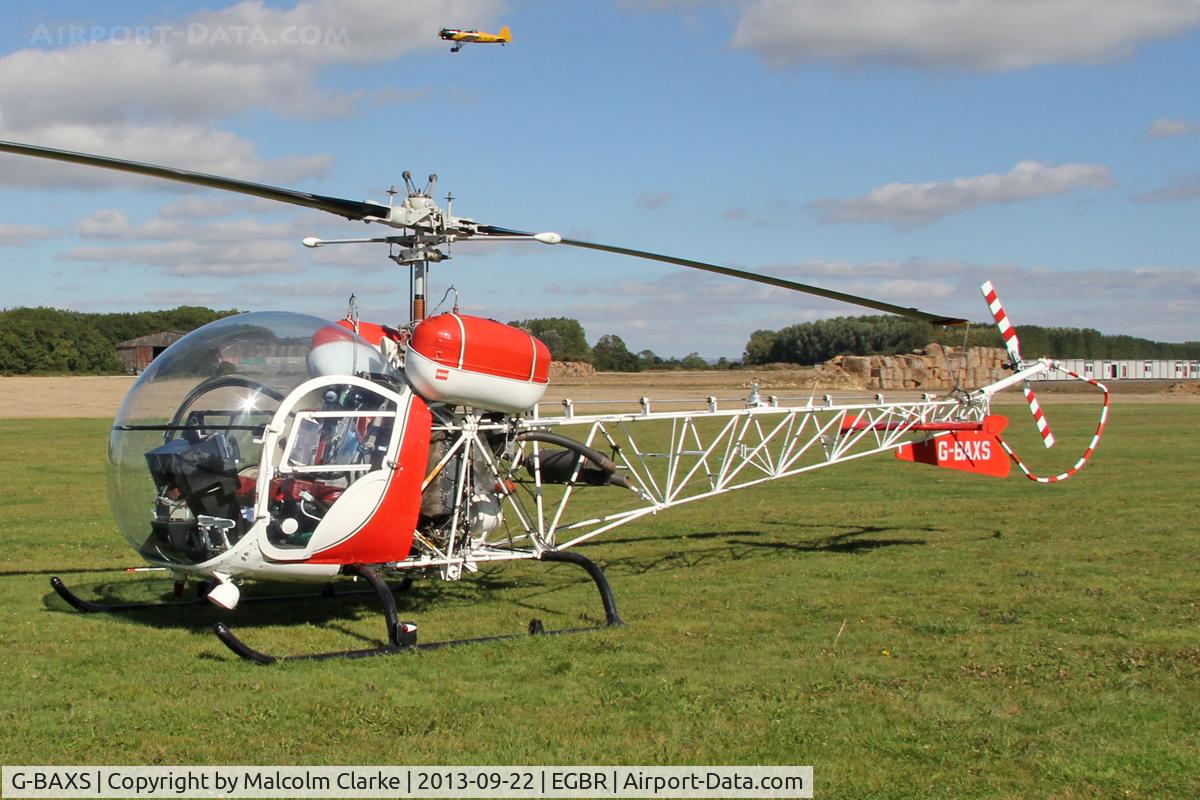 G-BAXS, 1969 Bell 47G-5 C/N 7908, Bell 47G-5 at Beighton Airfield's Helicopter Fly-In. September 22nd 2013.
