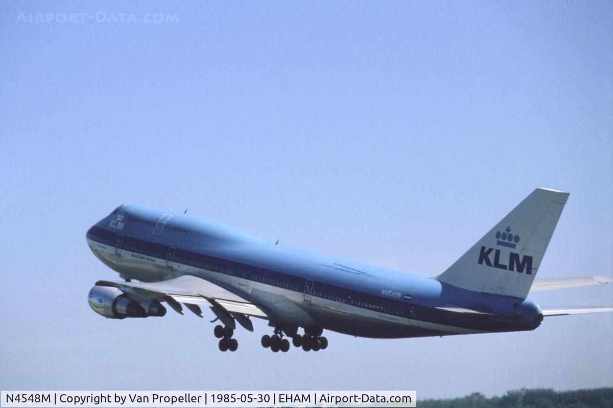 N4548M, 1983 Boeing 747-306M C/N 23056, KLM Boeing 747-306M taking off from Schiphol airport, the Netherlands, 1985