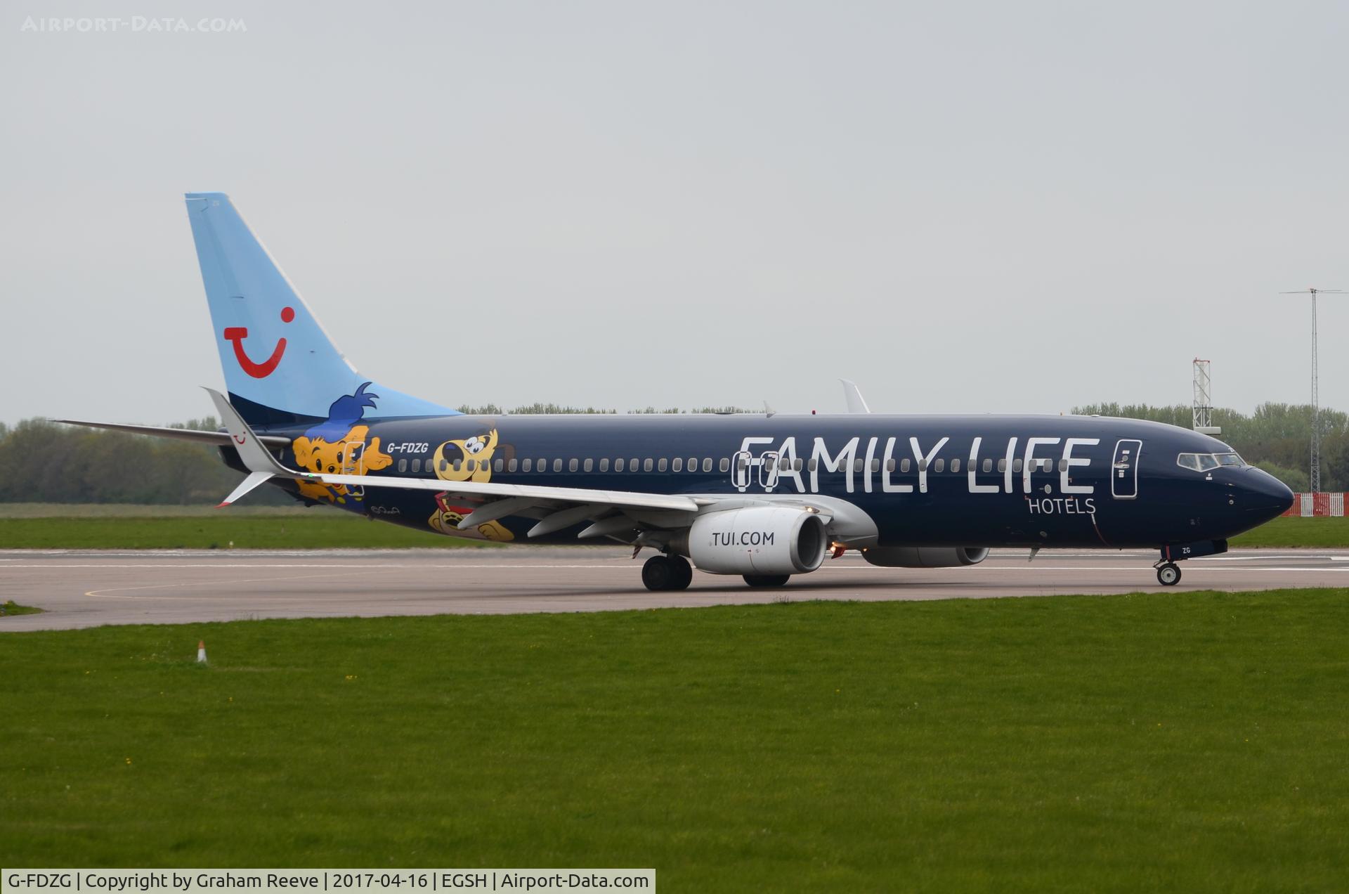 G-FDZG, 2008 Boeing 737-8K5 C/N 35139, About to depart from Norwich.