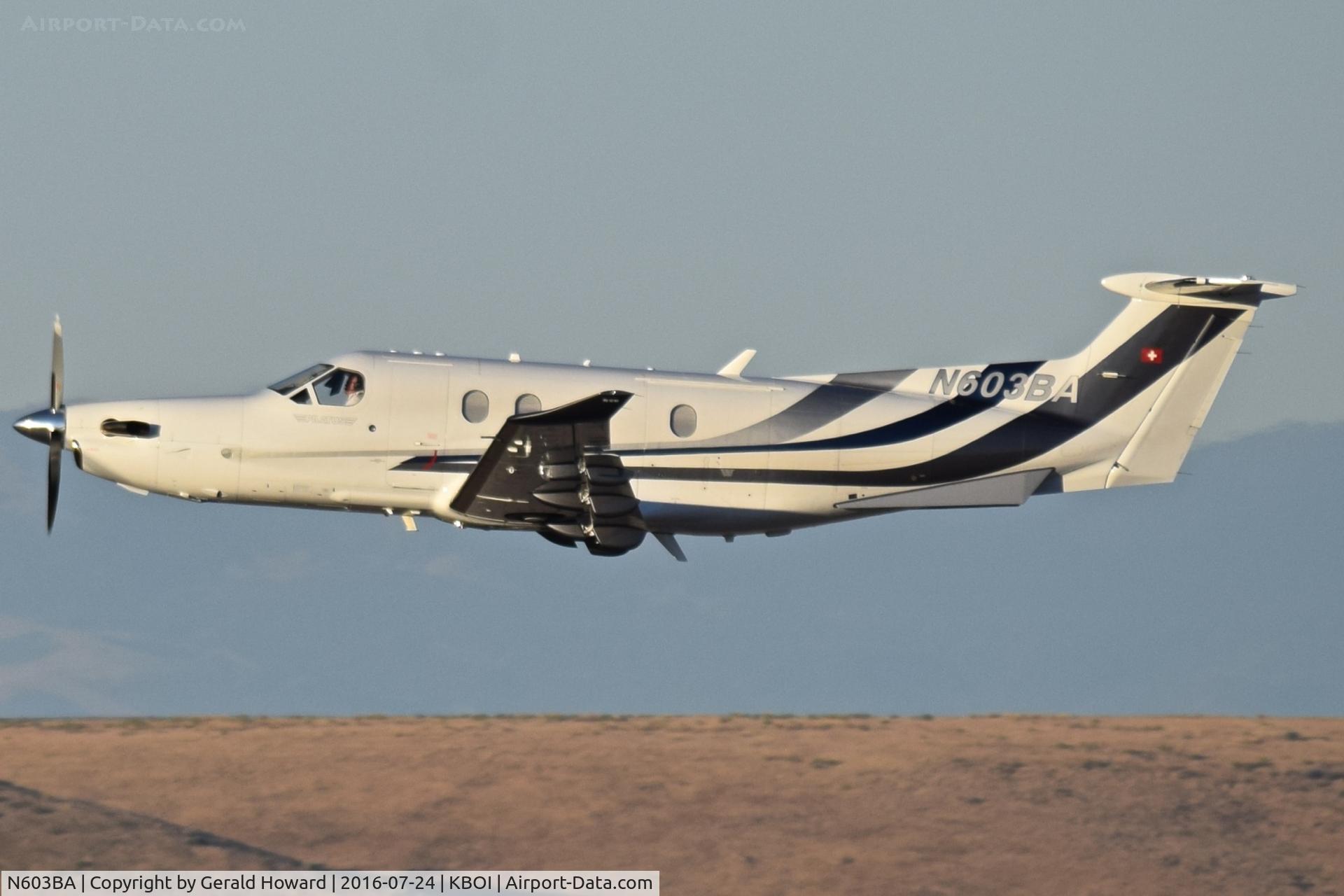 N603BA, 2015 Pilatus PC-12/47E C/N 1553, Departing BOI.