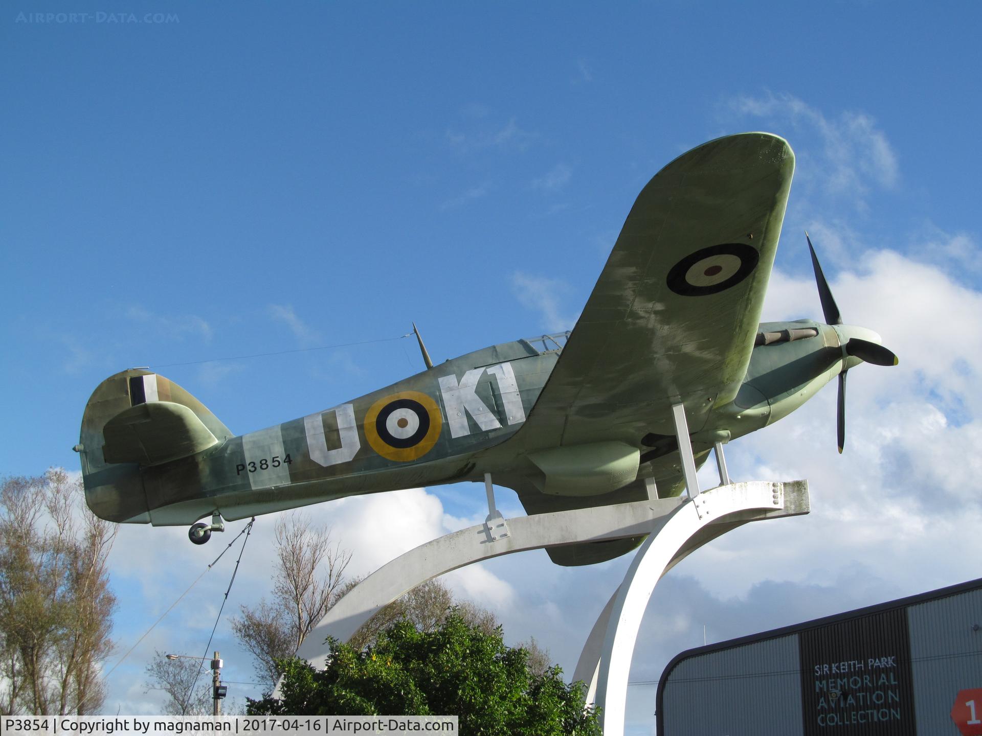 P3854, Hawker Hurricane Replica C/N Not found P3854, nice gate guard at MOTAT