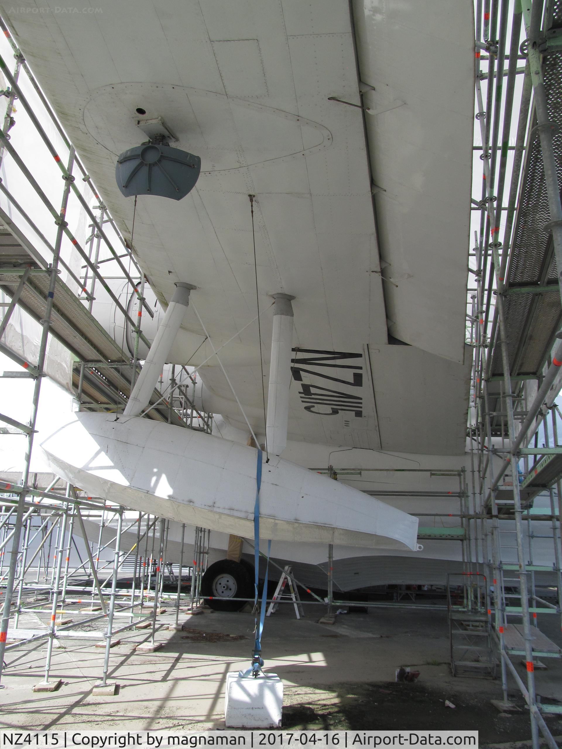 NZ4115, Short S.25 Sunderland V C/N SH.1552, now under scaffold and wrap protection outside MOTAT main hangar