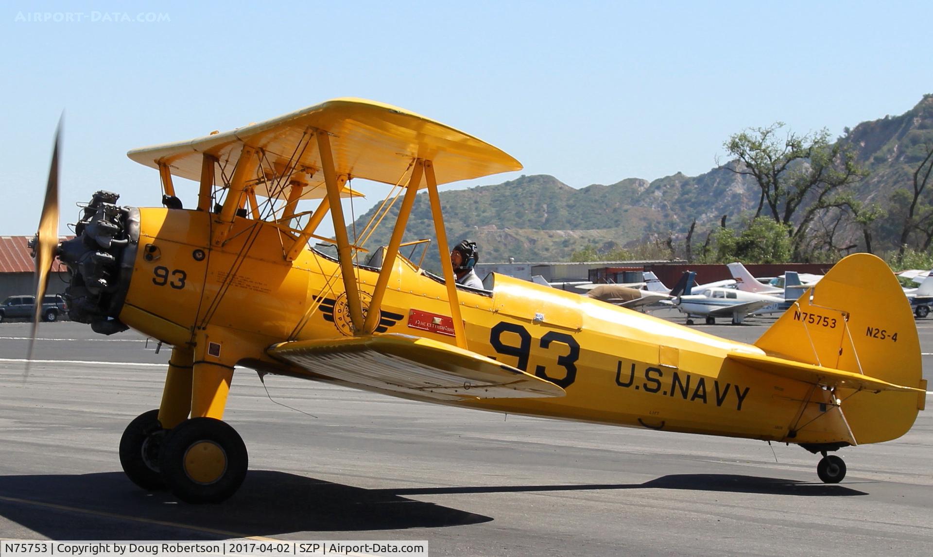 N75753, 1942 Boeing A75N1 (PT17) C/N 75-3521, 1942 Boeing Stearman A75N1 (PT-17) as Navy N2S-4, Continental W670 220 Hp radial, taxi