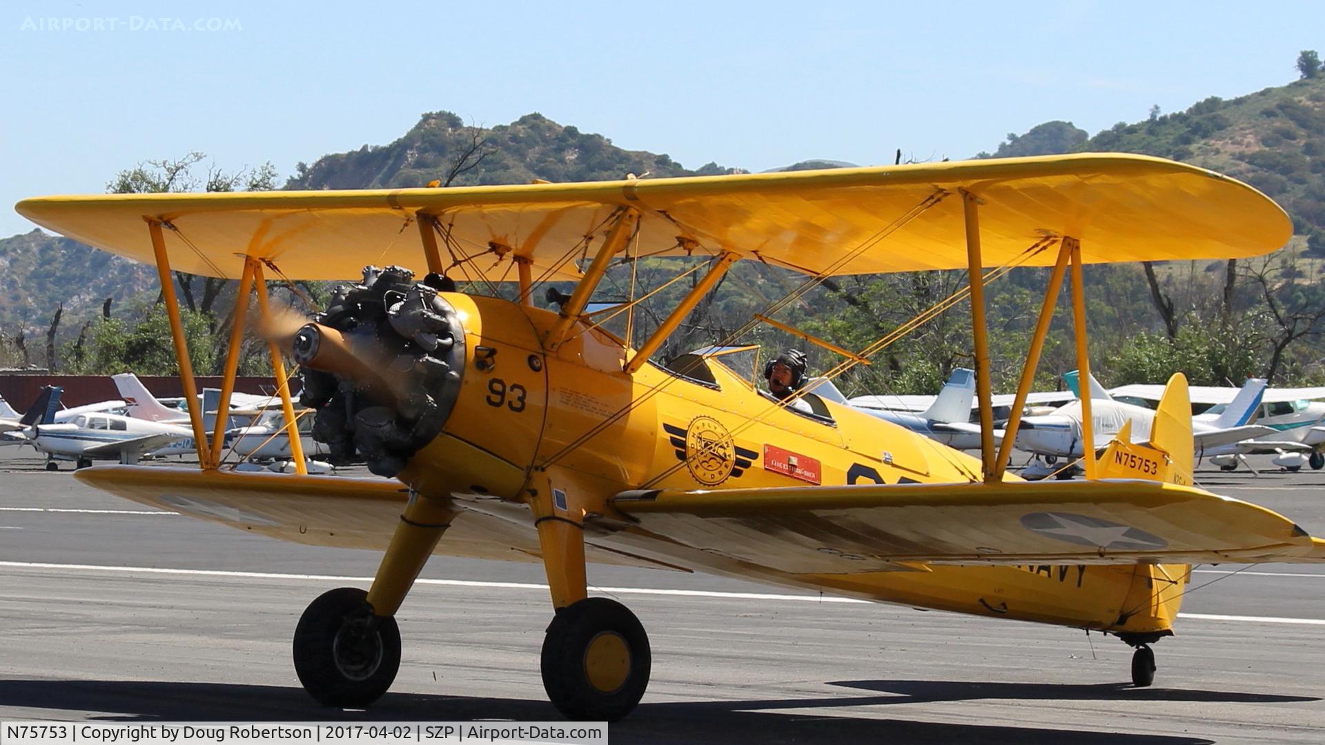 N75753, 1942 Boeing A75N1 (PT17) C/N 75-3521, 1942 Boeing Stearman A75N1 (PT-17) as Navy N2S-4, Continental W670 220 Hp radial, taxi