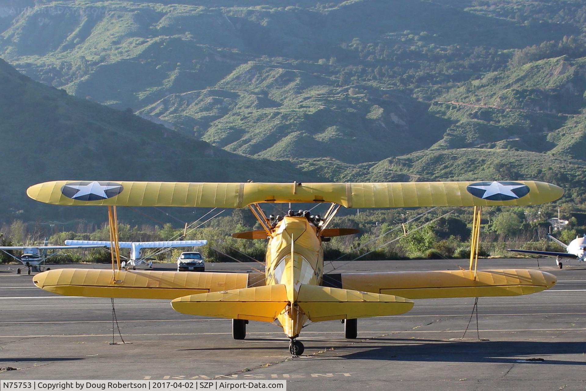N75753, 1942 Boeing A75N1 (PT17) C/N 75-3521, 1942 Boeing Stearman A75N1 (PT-17) as Navy N2S-4, Continental W670 220 Hp 7 cylinder air-cooled radial engine, tandem seats for two