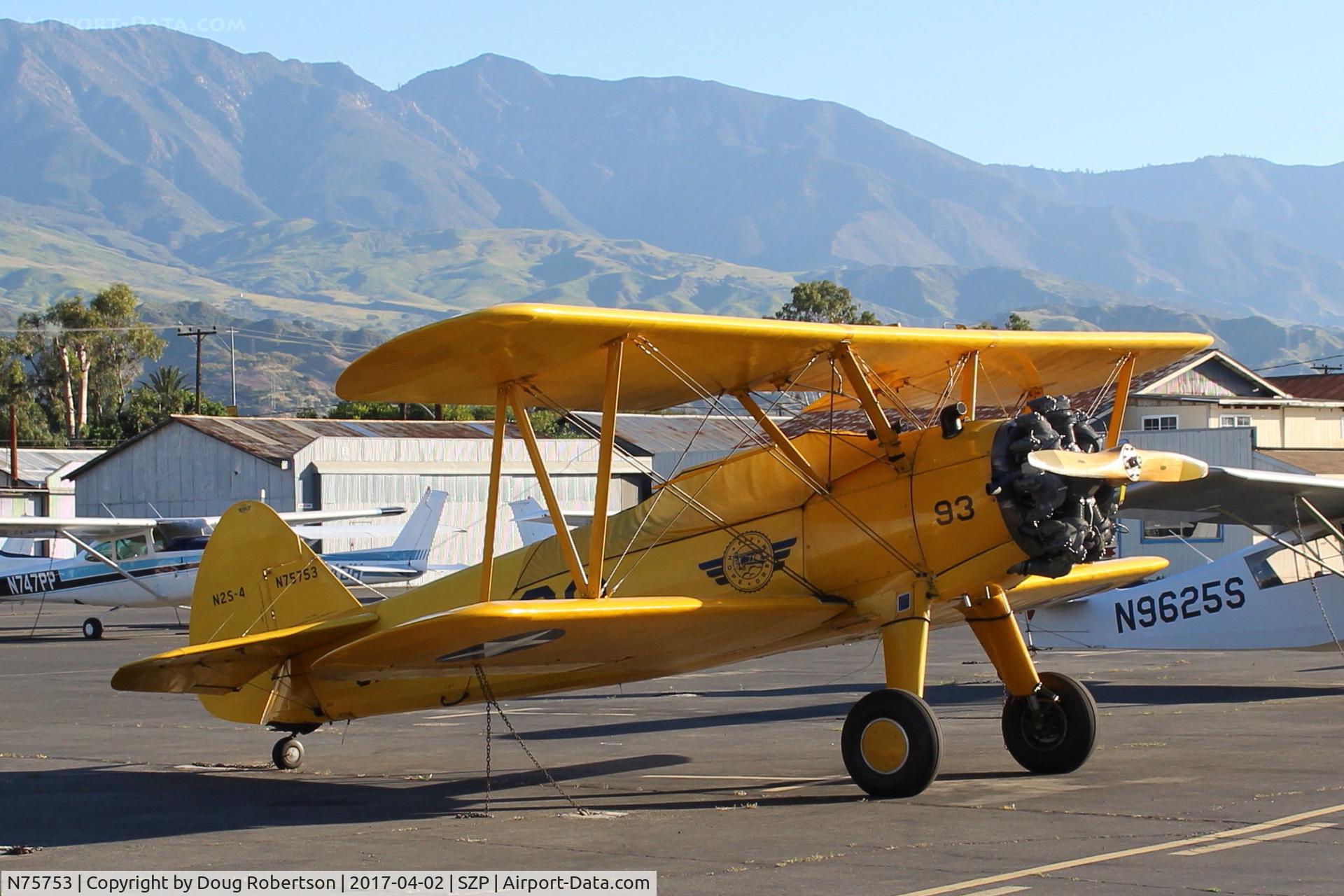 N75753, 1942 Boeing A75N1 (PT17) C/N 75-3521, 1942 Boeing Stearman A75N1 (PT-17) as Navy N2S-4 basic trainer, Continental W670 220 Hp radial, will star and demo fly later today.