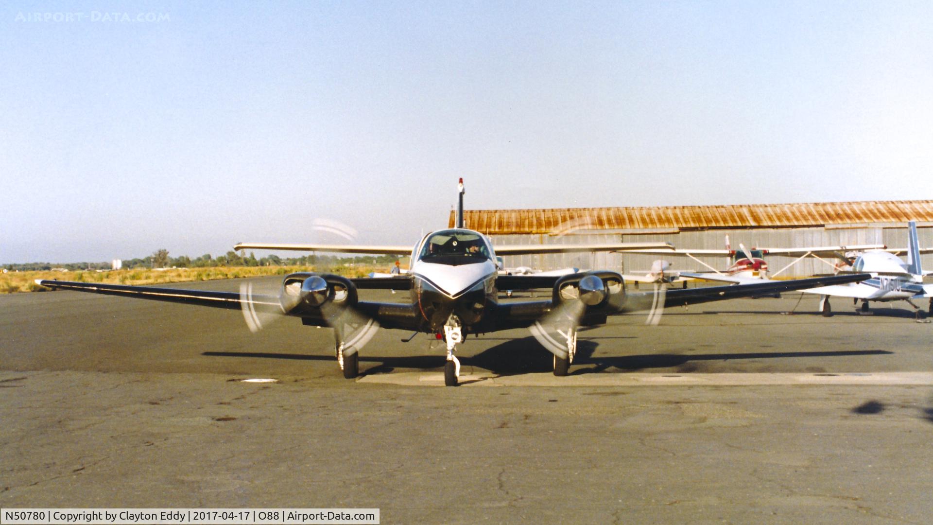 N50780, 1966 Beech B-55 Baron (T-42A) C/N TF-52, Old Rio Vista Airport California 1980's?