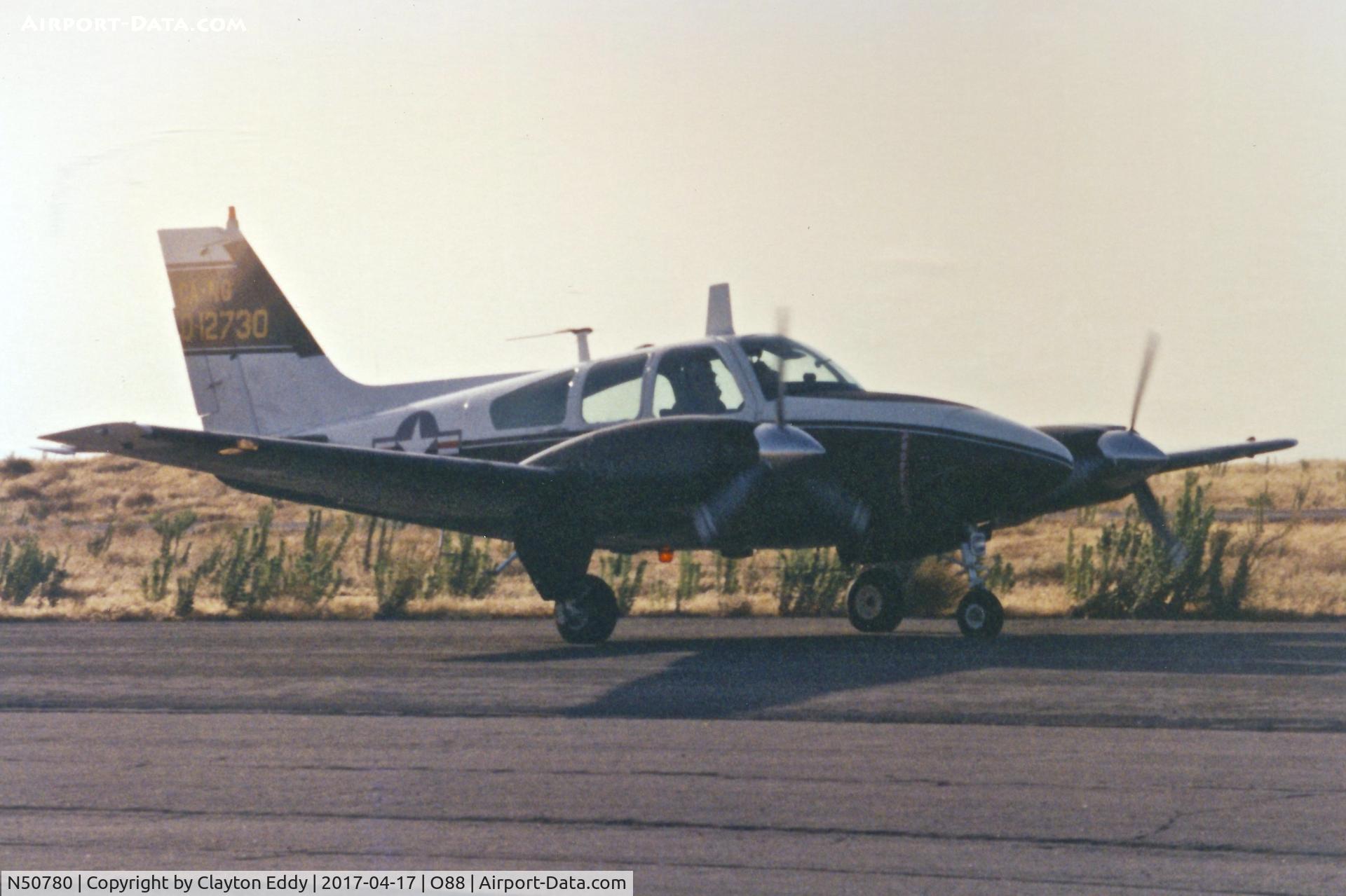 N50780, 1966 Beech B-55 Baron (T-42A) C/N TF-52, Old Rio Vista Airport California 1980's?
