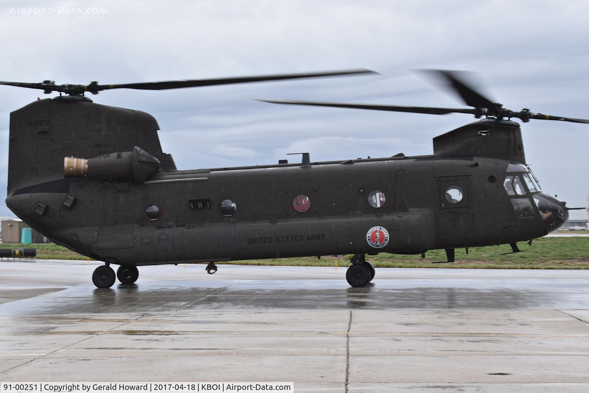 91-00251, 1968 Boeing Vertol CH-47D Chinook C/N M3400, Taxiing out to RWY 10R. Last cross country flight. Being either sold or scrapped in DL.  Was rebuilt in 1968 from CH-47C # 68-15844.1-186th Aviation Regiment, Washington Army National Guard.