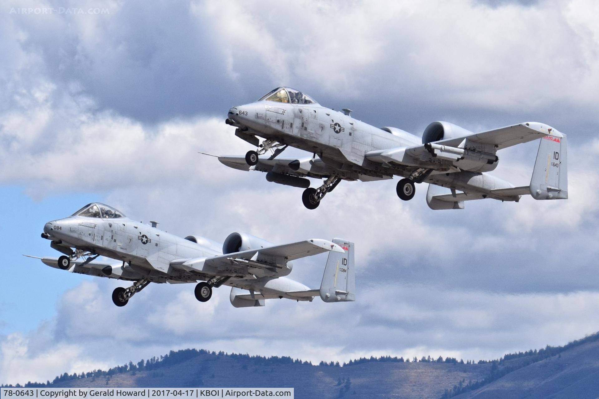 78-0643, 1978 Fairchild Republic A-10C Thunderbolt II C/N A10-0263, Formation take off with 79-0084. 190th Fighter Sq., Idaho ANG.