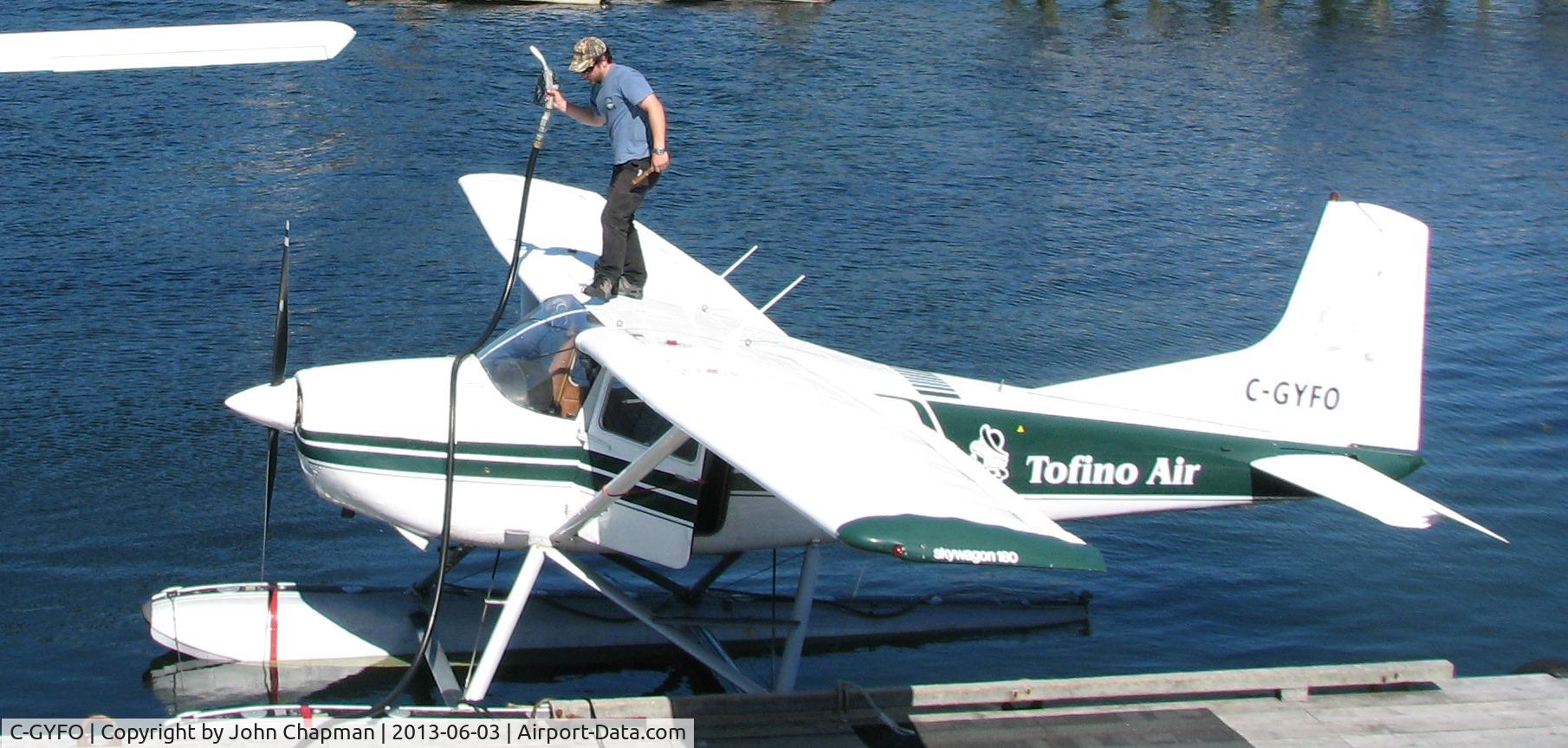 C-GYFO, 1976 Cessna 180J C/N 18052759, Tofino Air Cessna being refuelled at Tofino, Vancouver Island.